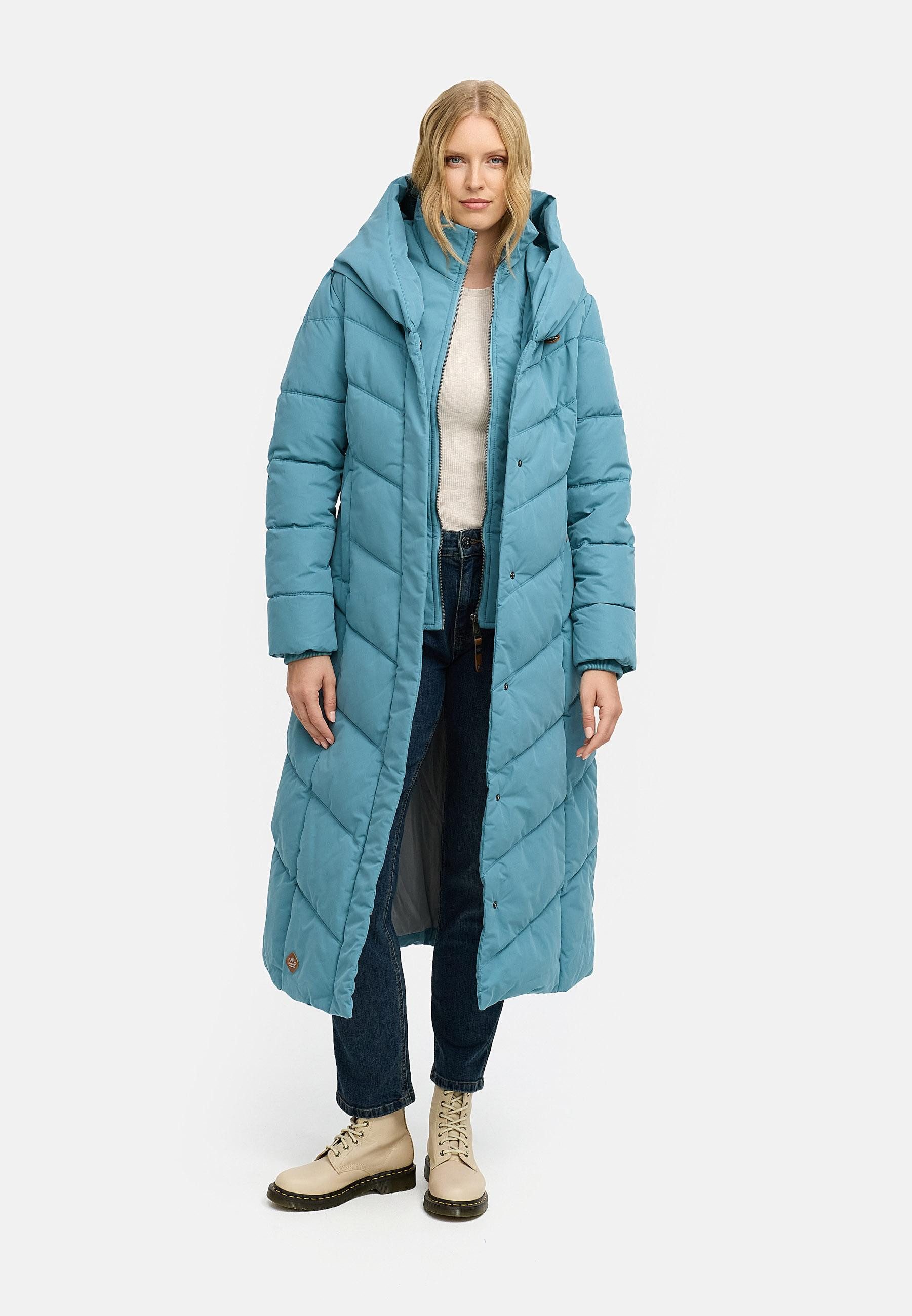 Ragwear Steppmantel Natalka Extralong Gesteppter Damen Mantel mit Kapuze