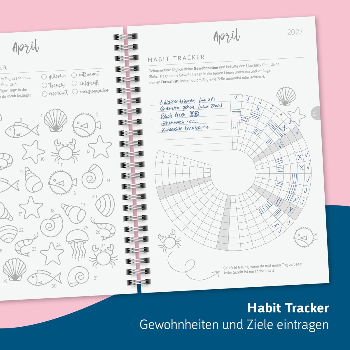 BRUNNEN Buchkalender Schülerkalender A5 1 Woche/2 Seiten Ocean 2026/2027 – Bild 5 von 5