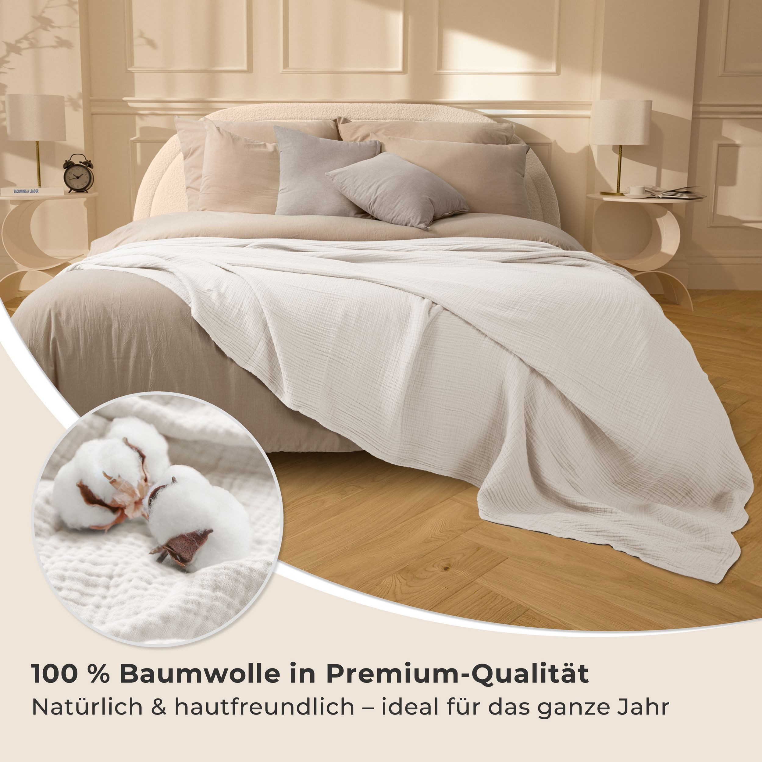 Laynenburg Tagesdecke Musselin aus 100% Baumwolle – Baumwolldecke, Kuscheldecke, Wohndecke als Sommerdecke, Bett-Überwurf, Couch-Überwurf, Sofa-Decke – Bild 4 von 5