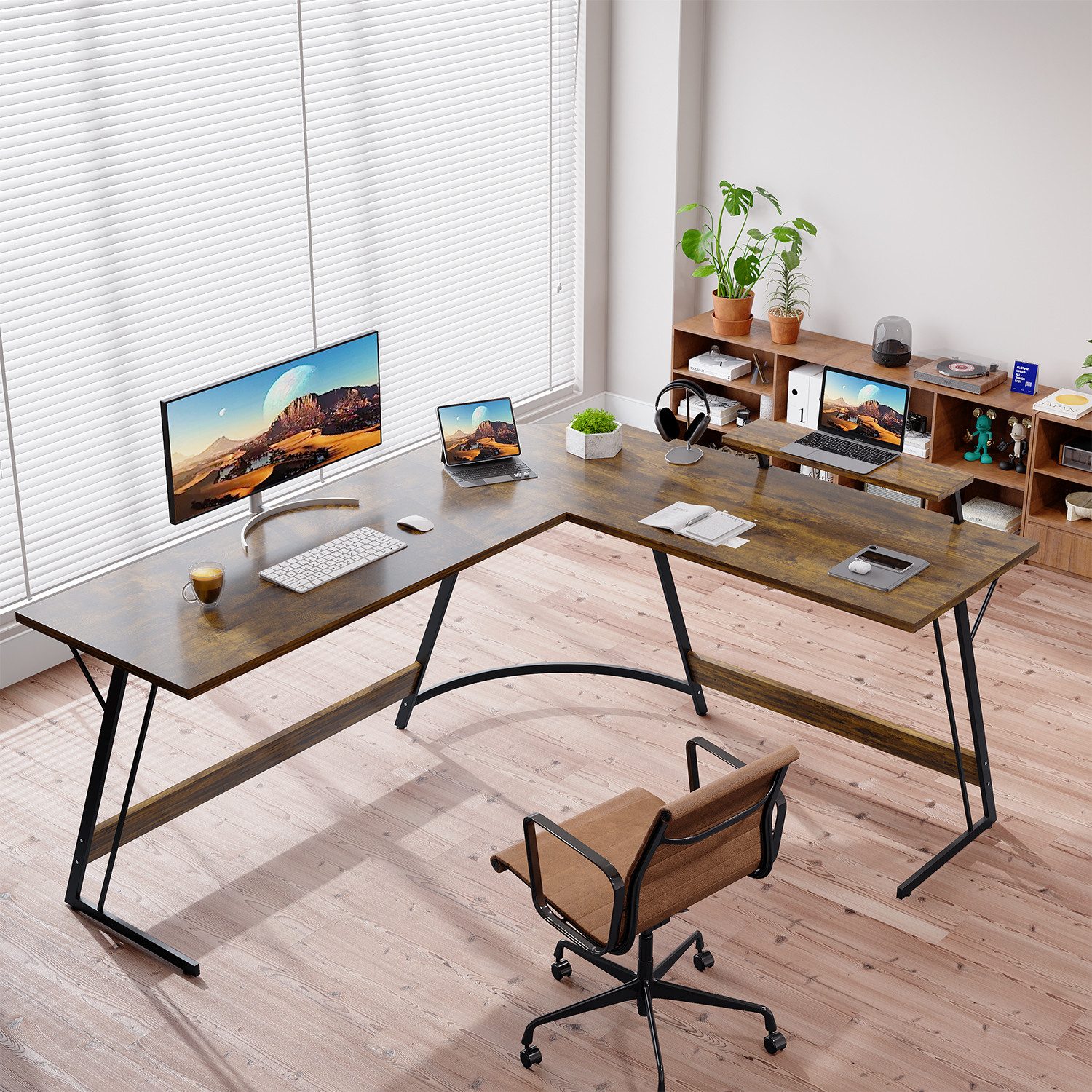 GUNJI Computertisch L-förmiger Gaming-Schreibtisch, Eckschreibtisch, 120cm (Tischplatte aus Kohlefaser mit Display-ausgestatteten Beinen und Z-förmigem Rahmen)