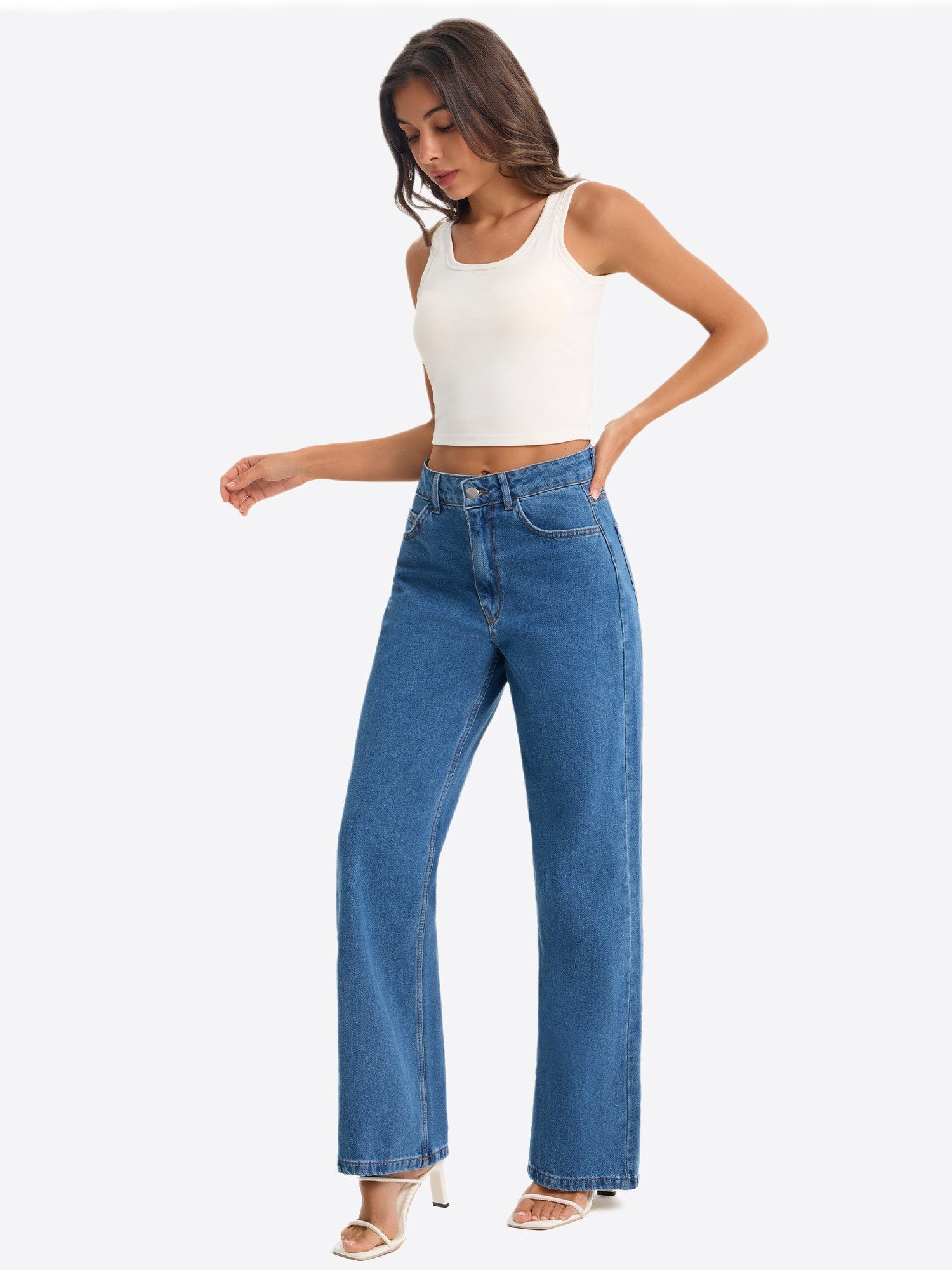 Imily Bela Gerade Jeans Damen Straight Fit Jeans im Five-Pocket Style (Packung, 1-tlg., 1per-Pack) mit Baumwolle