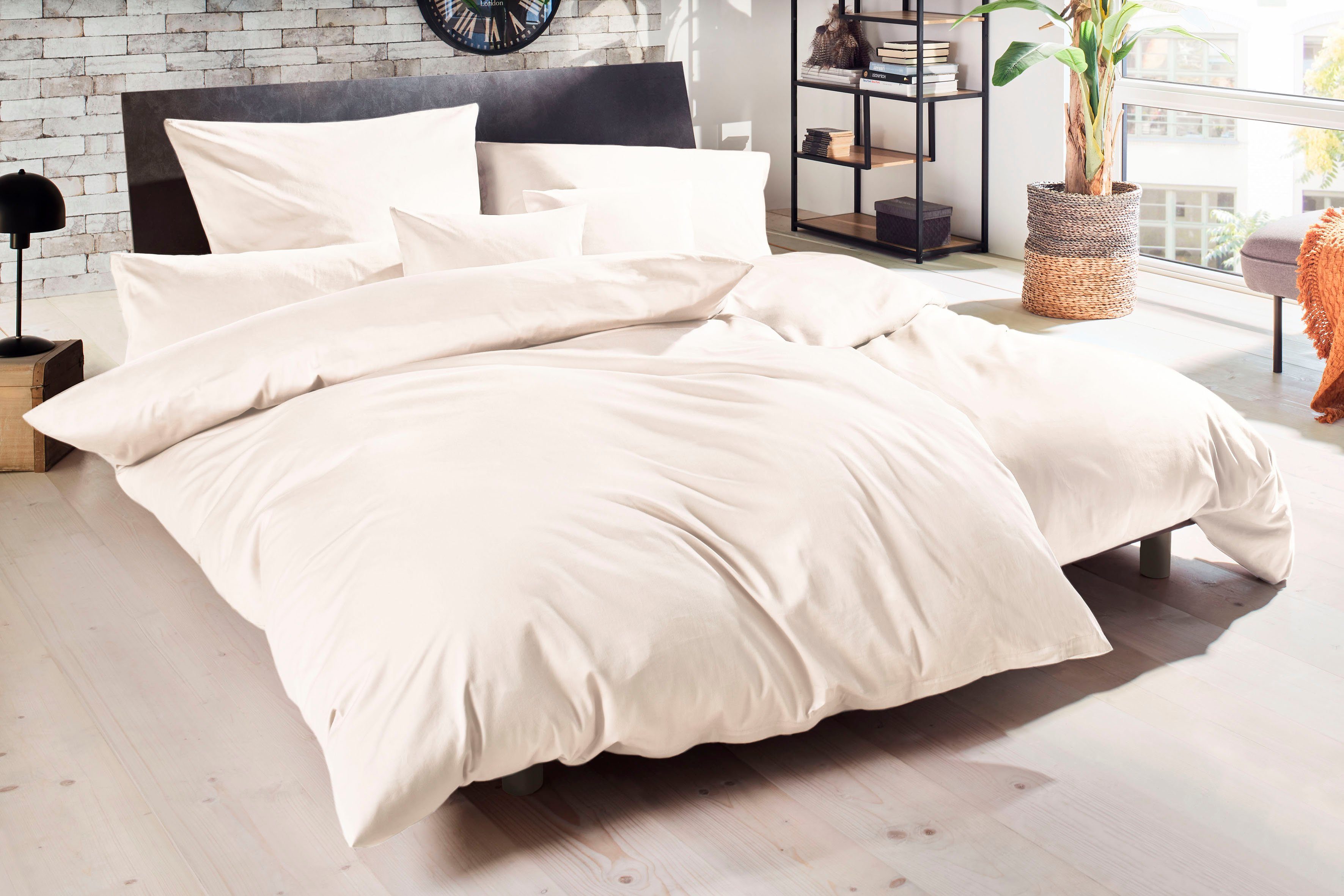 Primera Bettwäsche Uni Luxus-Satin in Gr. 135x200, 155x220 oder 200x200 cm, Satin, 2 teilig, Bettwäsche aus Baumwolle, unifarbene Bettwäsche mit Reißverschluss