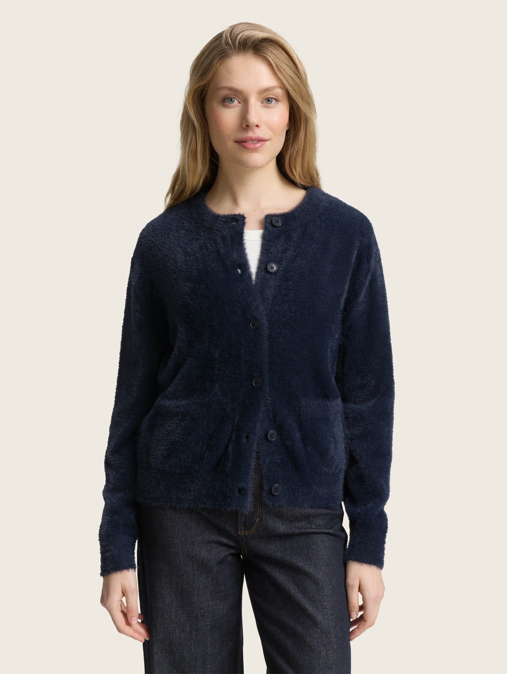 TOM TAILOR Cardigan Federgarn-Cardigan mit Knopfleiste Federgarn-Cardigan mit Knopfleiste
