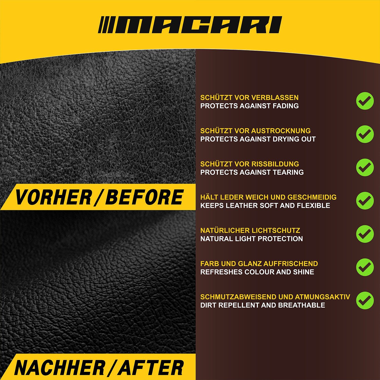 Macari Premium Leather Care Set for Leather Couches, Cars, Shoes, and Leather (Leather Couch, Car Furniture, Jacket, Clothing, Sofa, Handbag, Shoes, Saddle, Leather Grease, [4-pcs. 500ml])