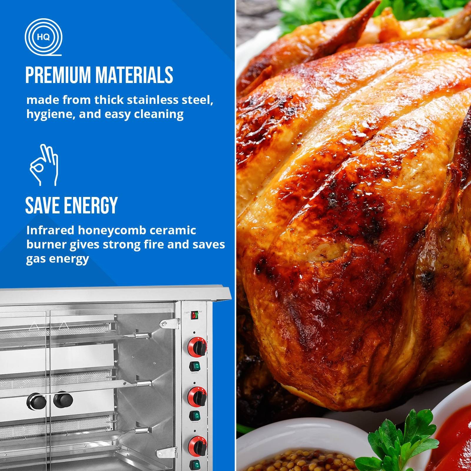 Royal Catering Gasgrill Gas-Hähnchengrill 3 Spieße bis zu 15 Hähnchen mit Beleuchtung 3 x 5 kW