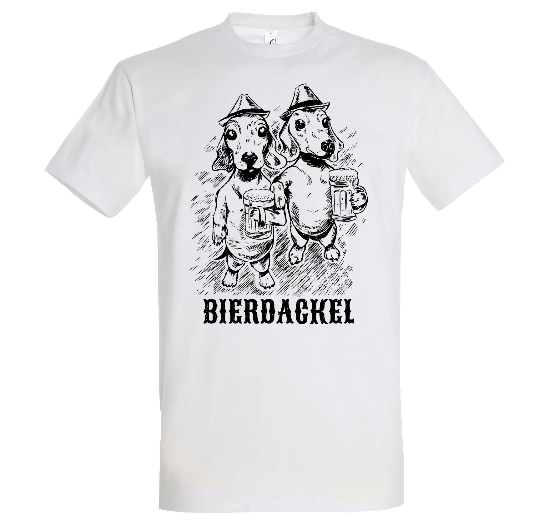 Youth Designz T-Shirt Bier Dackel Herren Shirt mit trenigdem Hunde Frontprint Weiß