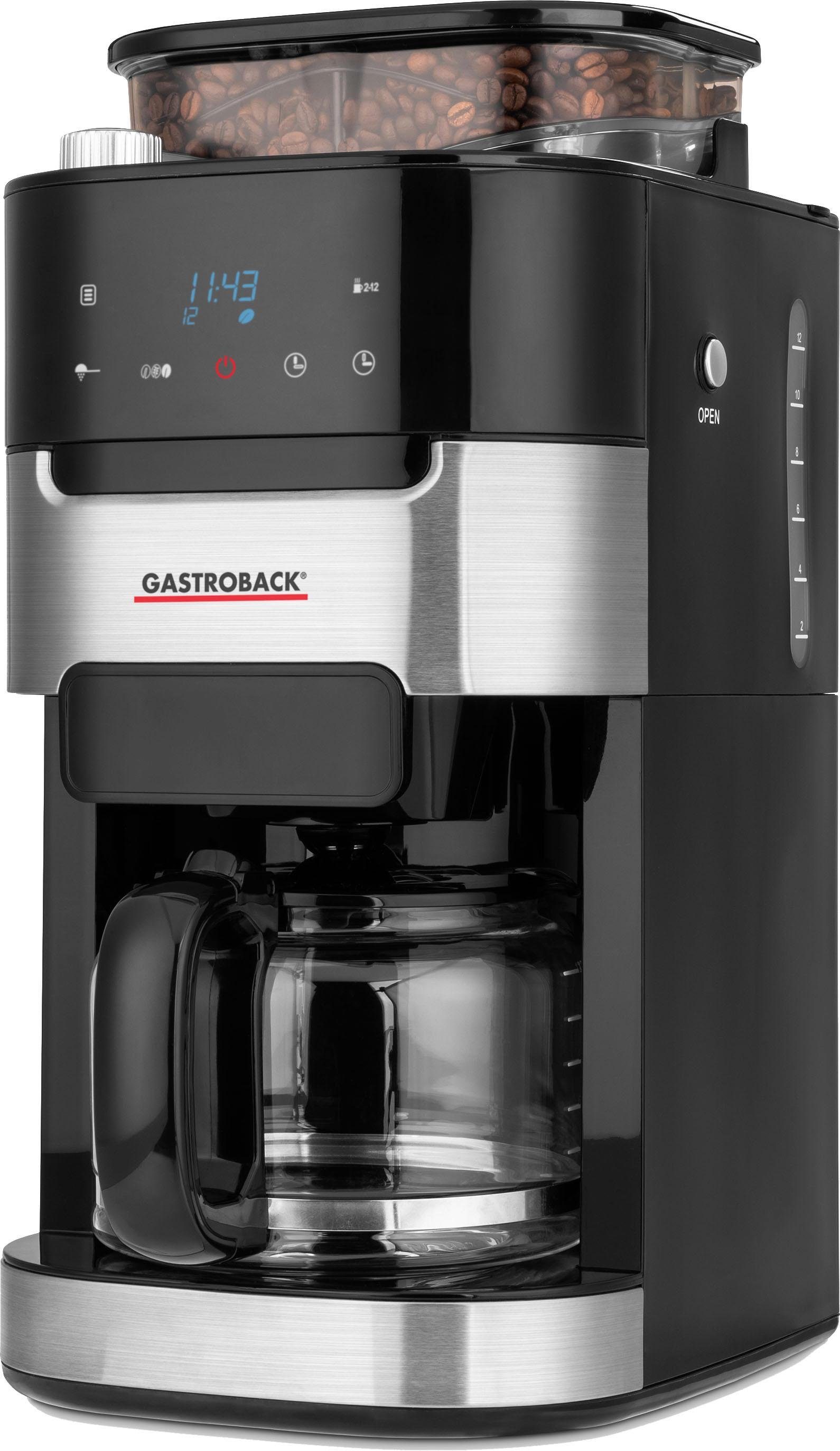 Gastroback Kaffeemaschine mit Mahlwerk Grind & Brew Pro 42711, 1,5l  Kaffeekanne, Permanentfilter, Kegelmahlwerk mit 8 Mahlstufen für frisch  gemahlenen Kaffee