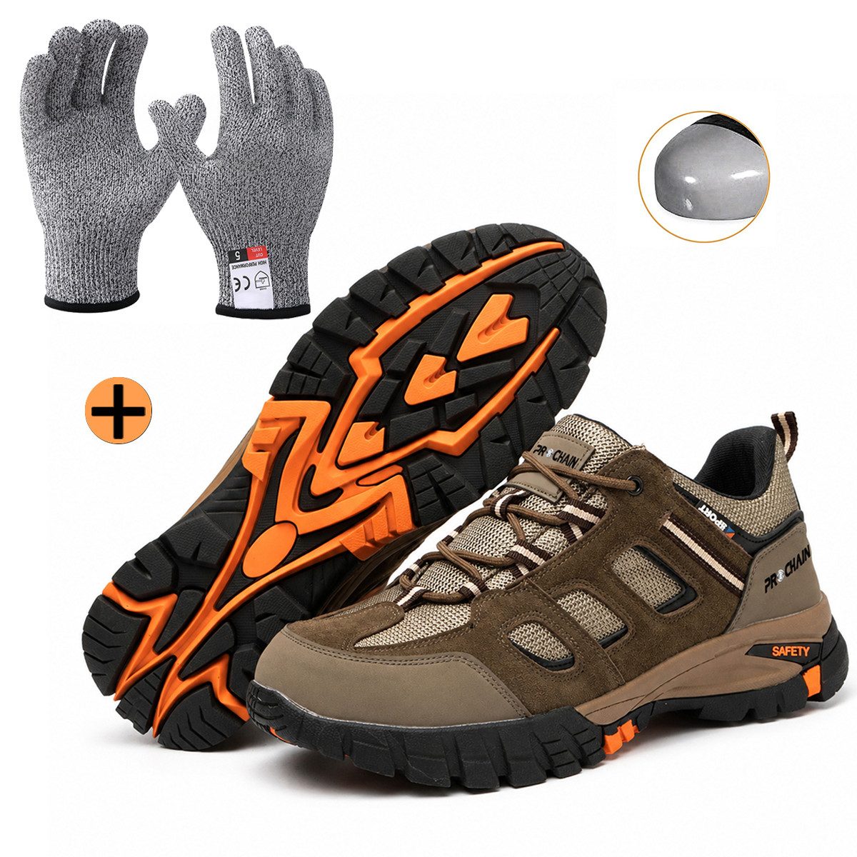PROCHAIN Set aus modischen Herren-Arbeitsschuhen und Schnittschutzhandschuhen Sicherheitsschuh (Stahlkappe Arbeitsschuhe chutzschuhe Schutzausrüstung, sportlich, bequem, leicht, atmungsaktiv, weich und rutschfest) Herren-und Damenmodelle Indoor und Outdoor