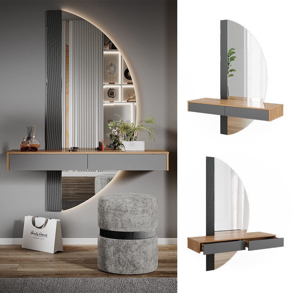 Vicco Schminktisch Melisa, Eiche/Grau, 120 cm günstig online kaufen