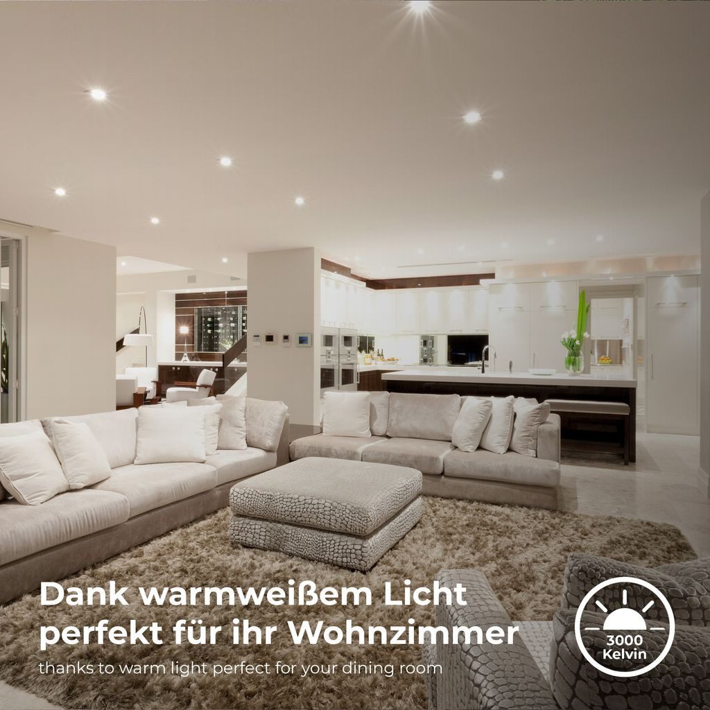 B.K.Licht LED Einbaustrahler 6 LED Bad-Einbauleuchten 230V ultraflach Feuchtraum IP65 Set, getrennt schaltbar, LED fest integriert, 2700K - Extra-Warmweiß – Bild 4 von 5