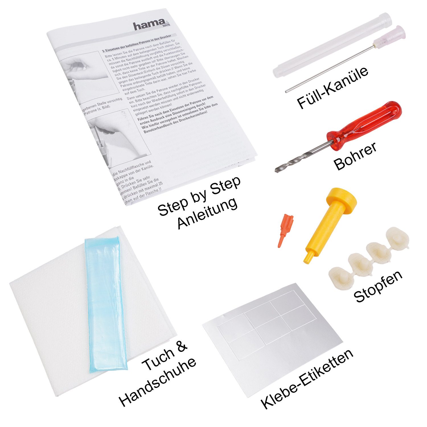 Hama Refill Nachfüll-Set Schwarz Druckertinte Nachfülltinte (für Für HP, x, Tinte für HP Drucker Patrone Patronen Black)