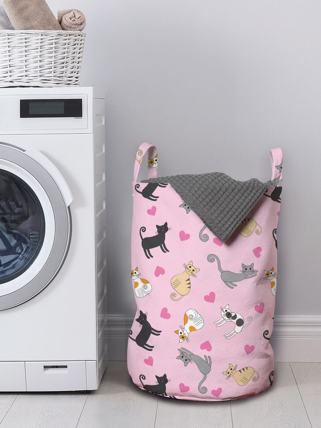 Waschsalons, für Griffen Wäschekorb mit Wäschesäckchen Verschiedene Kätzchen Kordelzugverschluss Bunte Abakuhaus Katzen