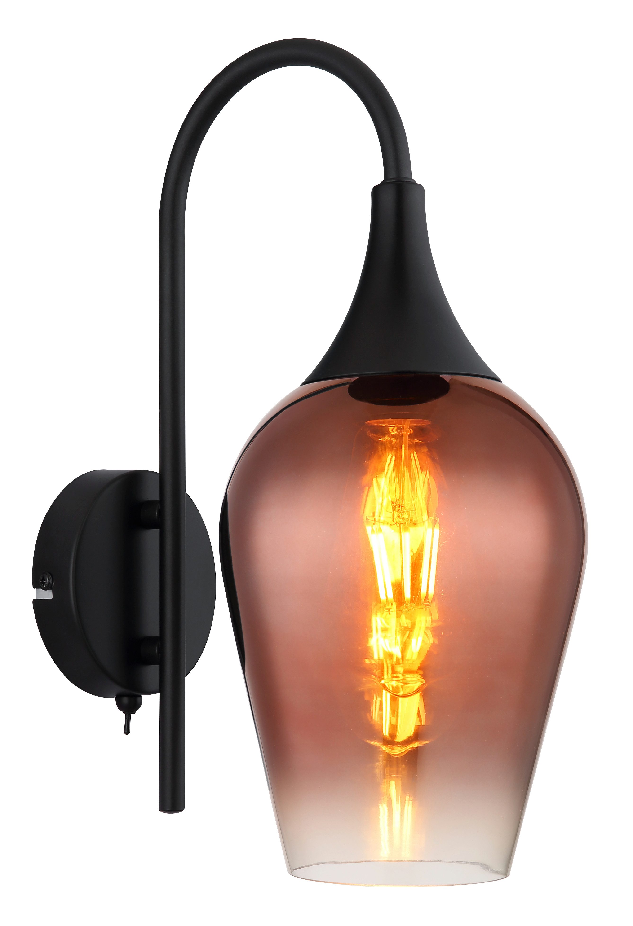 GLOBO LIGHTING Wandleuchte LAVUS, ohne Leuchtmittel, Wandlampe Glas kupferfarben klar verlaufend Lichtschein abwärts