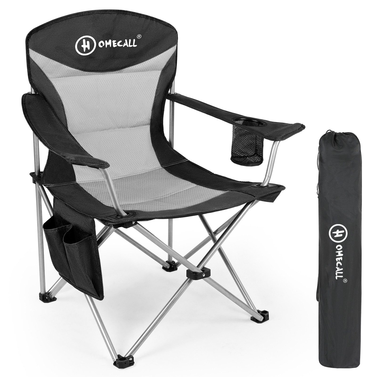 HOMECALL Campingstuhl Angelstuhl Faltsessel Outdoorstuhl (1PCS), Seitentasche, Getränkehalter, bis 120 KG