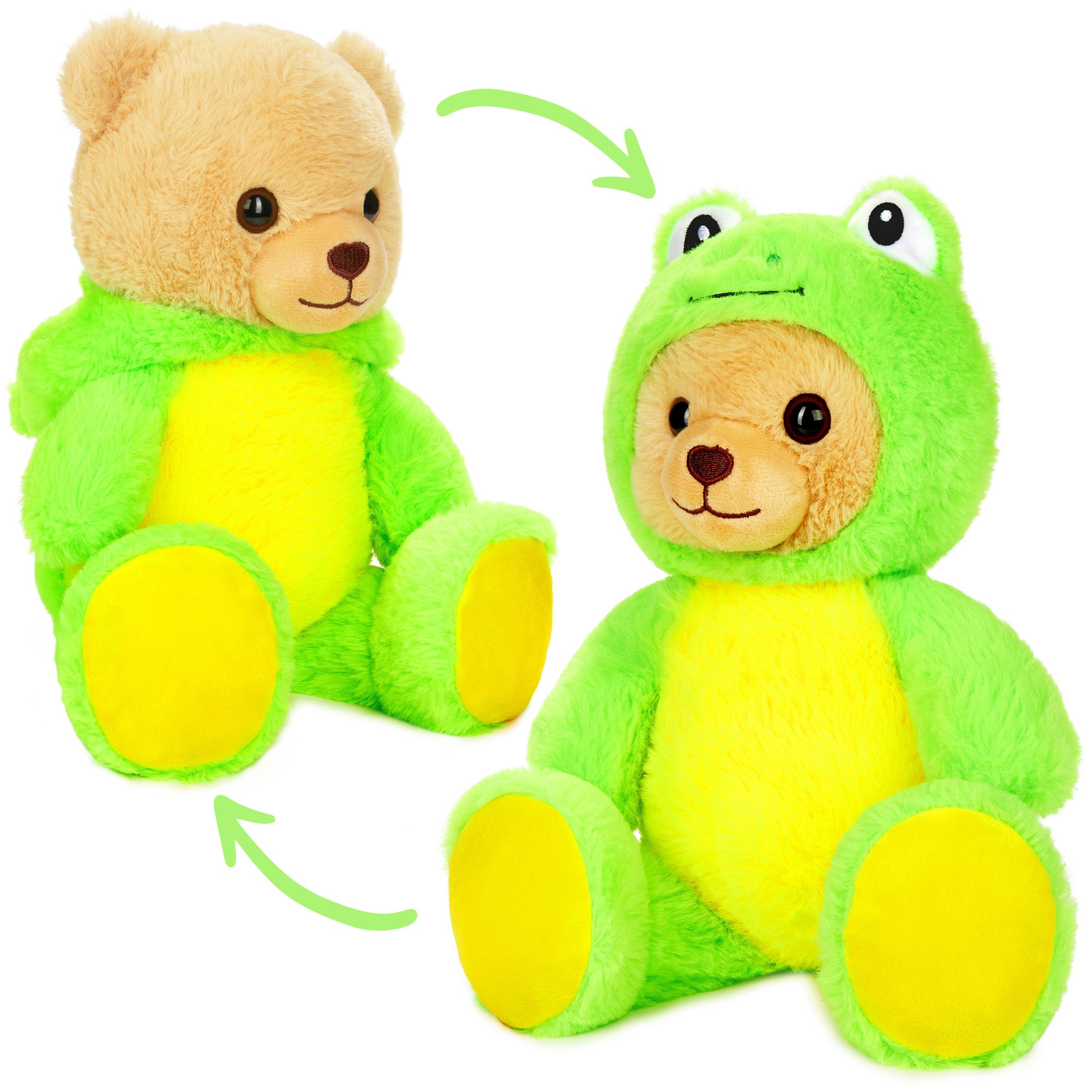 BRUBIES Kuscheltier Teddy Frosch - 25 cm Teddybär im Froschkostüm mit Kapuze (Plüschtier für kuschelige Abenteuer, 1-St), Kuscheltier Geschenk für Kinder