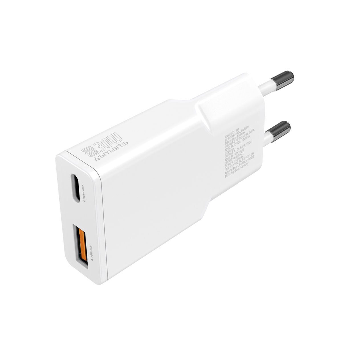 4smarts Netzladegerät PDPlug Slim Duos 30 W GaN 1C+1A USB-Ladegerät