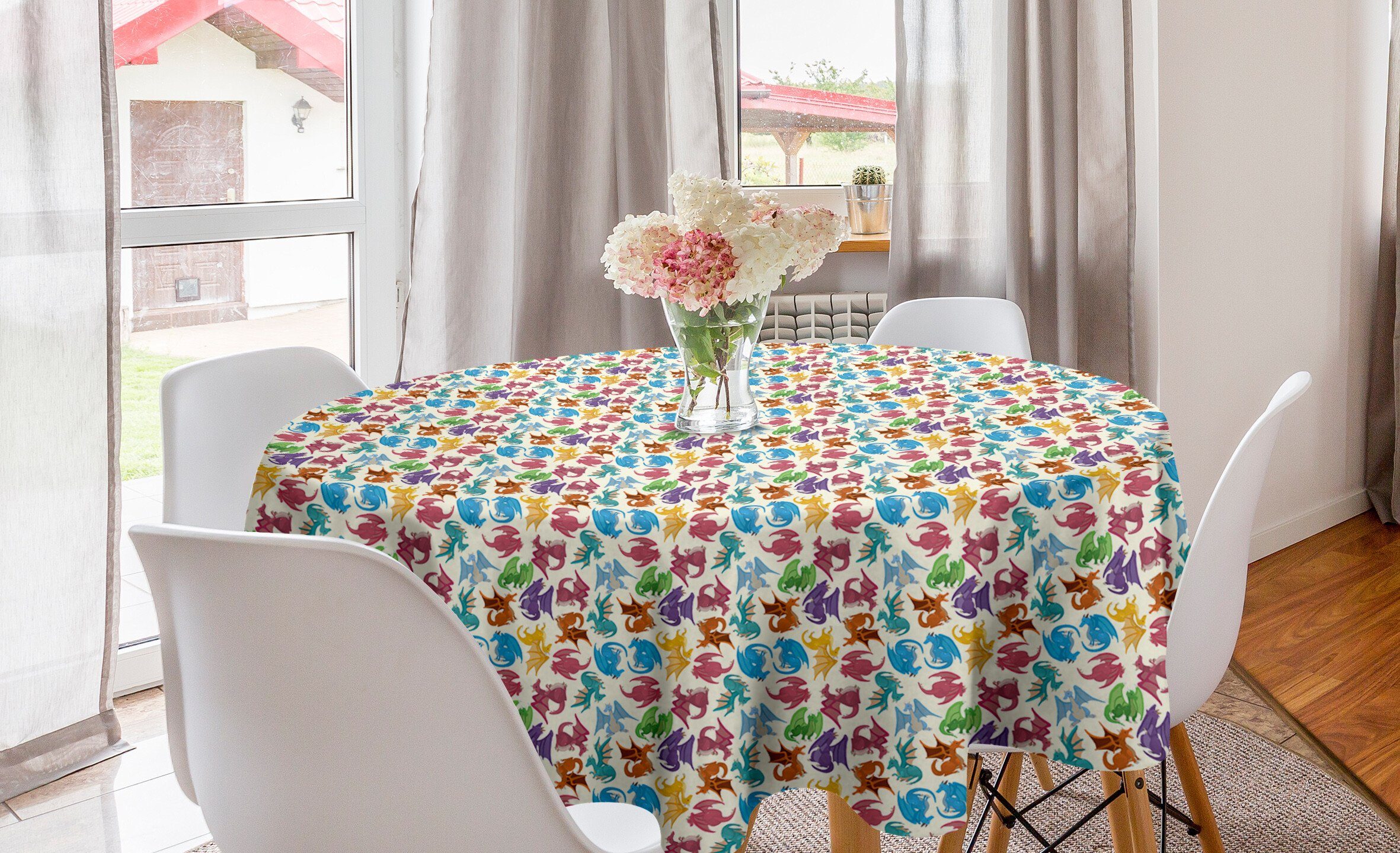 für Kinder-Muster Farbige Kreis Tischdecke Tischdecke Küche Abdeckung Abakuhaus Dekoration, Esszimmer Drachen