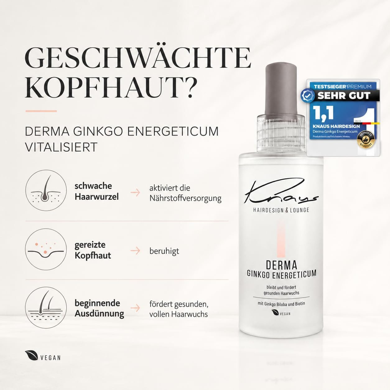 Knaus Hairdesign Haartonikum Knaus Ginkgo ENERGETICUM Tonikum Schuppen Haarausfall Booster, Haarbooster