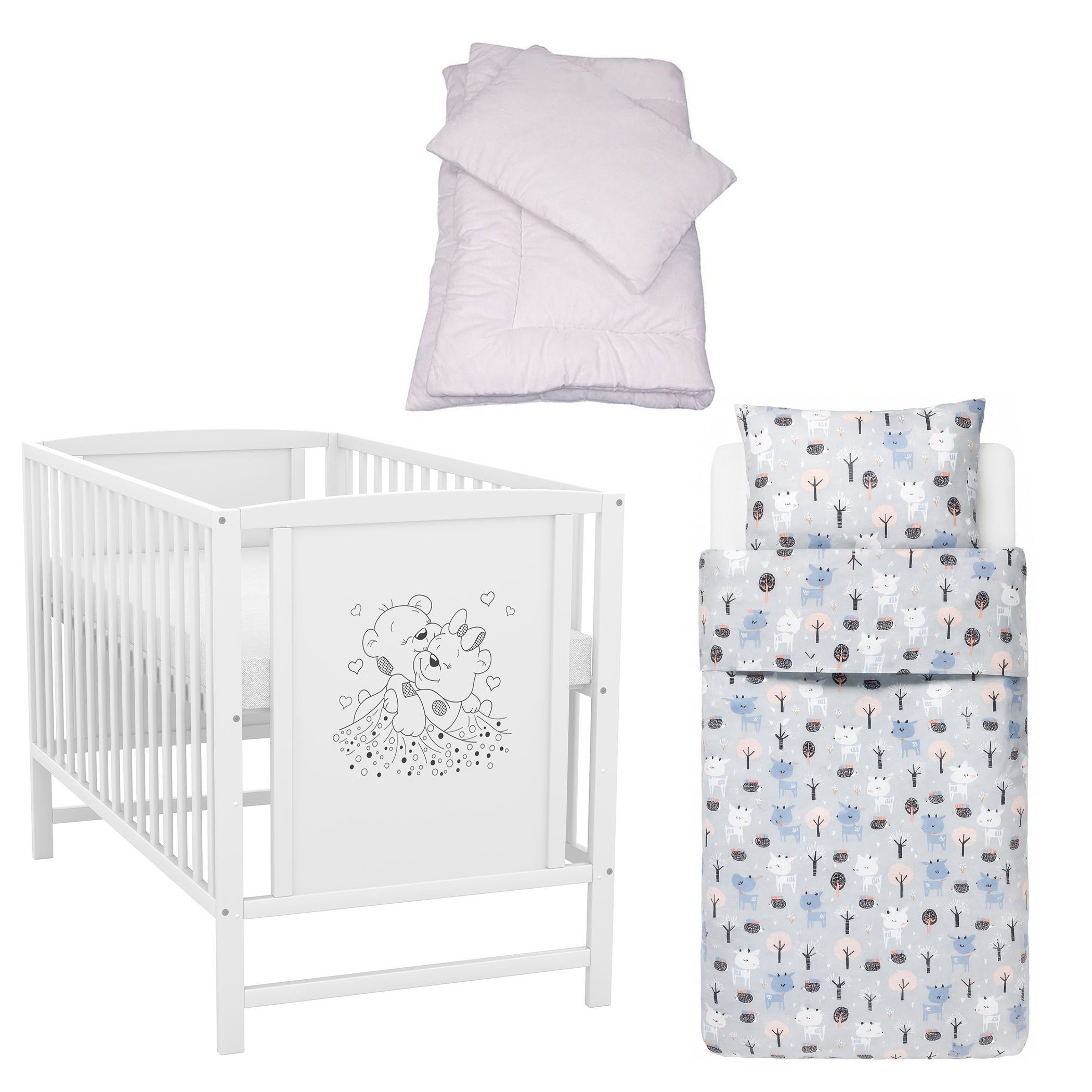 Baby-Delux Komplettbett Babybett Mia Komplettset, 7-tlg., Kinderbett 60x120 cm weiß, Bettset verschiedene Designs