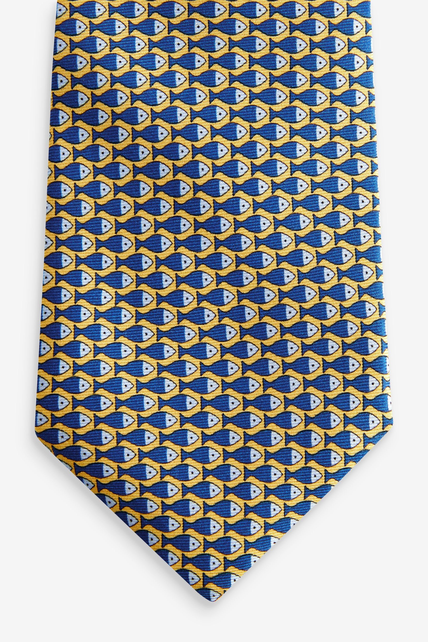Next Krawatte Signature (1-St) Yellow/Blue Krawatte Made Italy Auffällige in Fish
