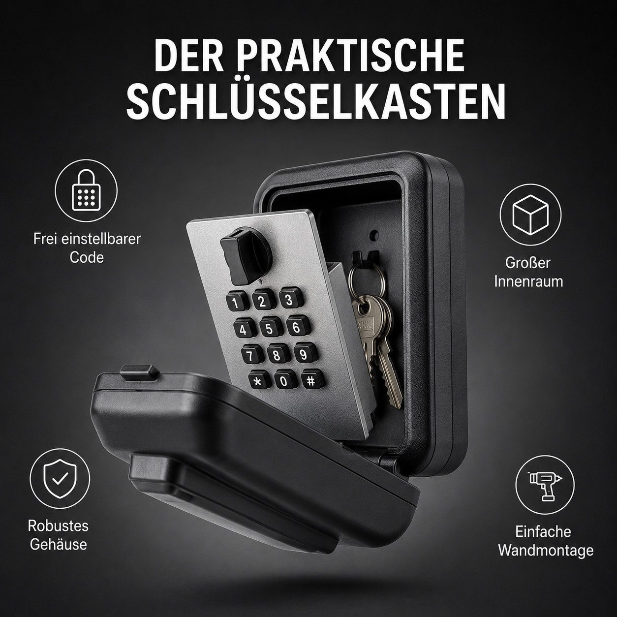 Luckice Schlüsseltresor Elektronischer Schlüsselkasten, Wandmontage‑Schlüsseltresor (Schlüsselkasten Wandmontage Schlüsseltresor außen Notschlüsselkasten, Schlü – Bild 2 von 5