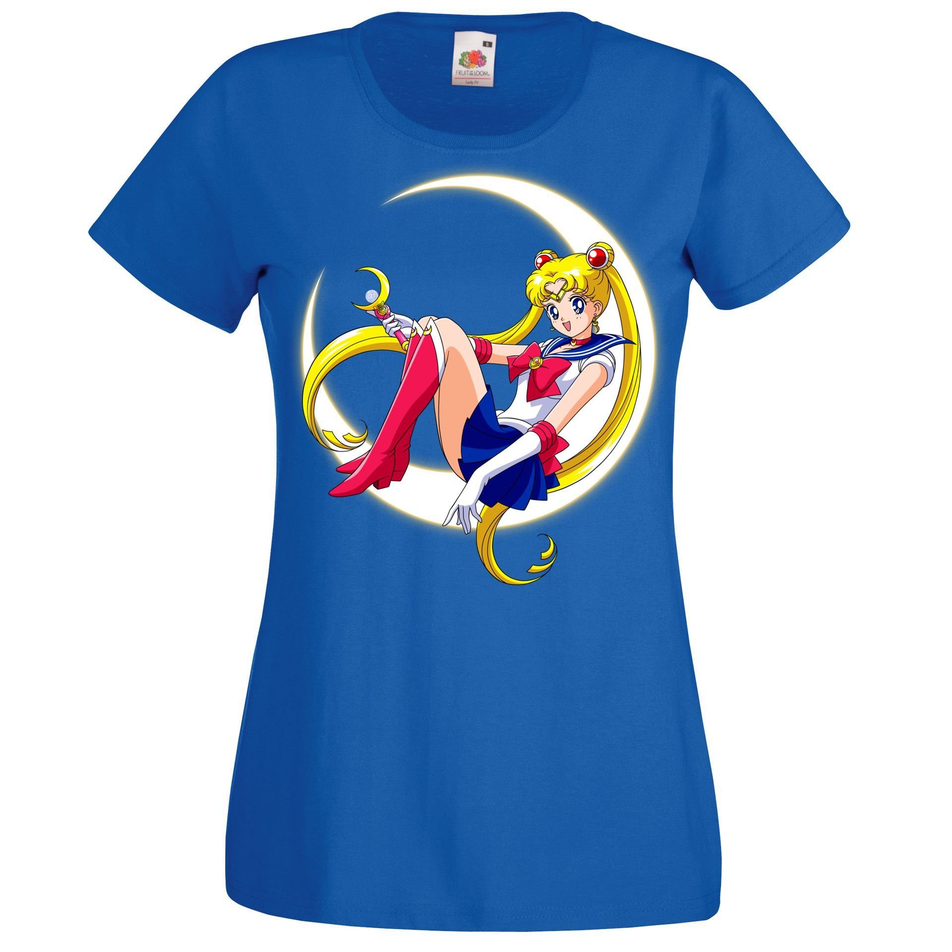 Sailor trendigem Moon Mit T-Shirt Frontprint Damen Designz T-Shirt Royalblau Youth