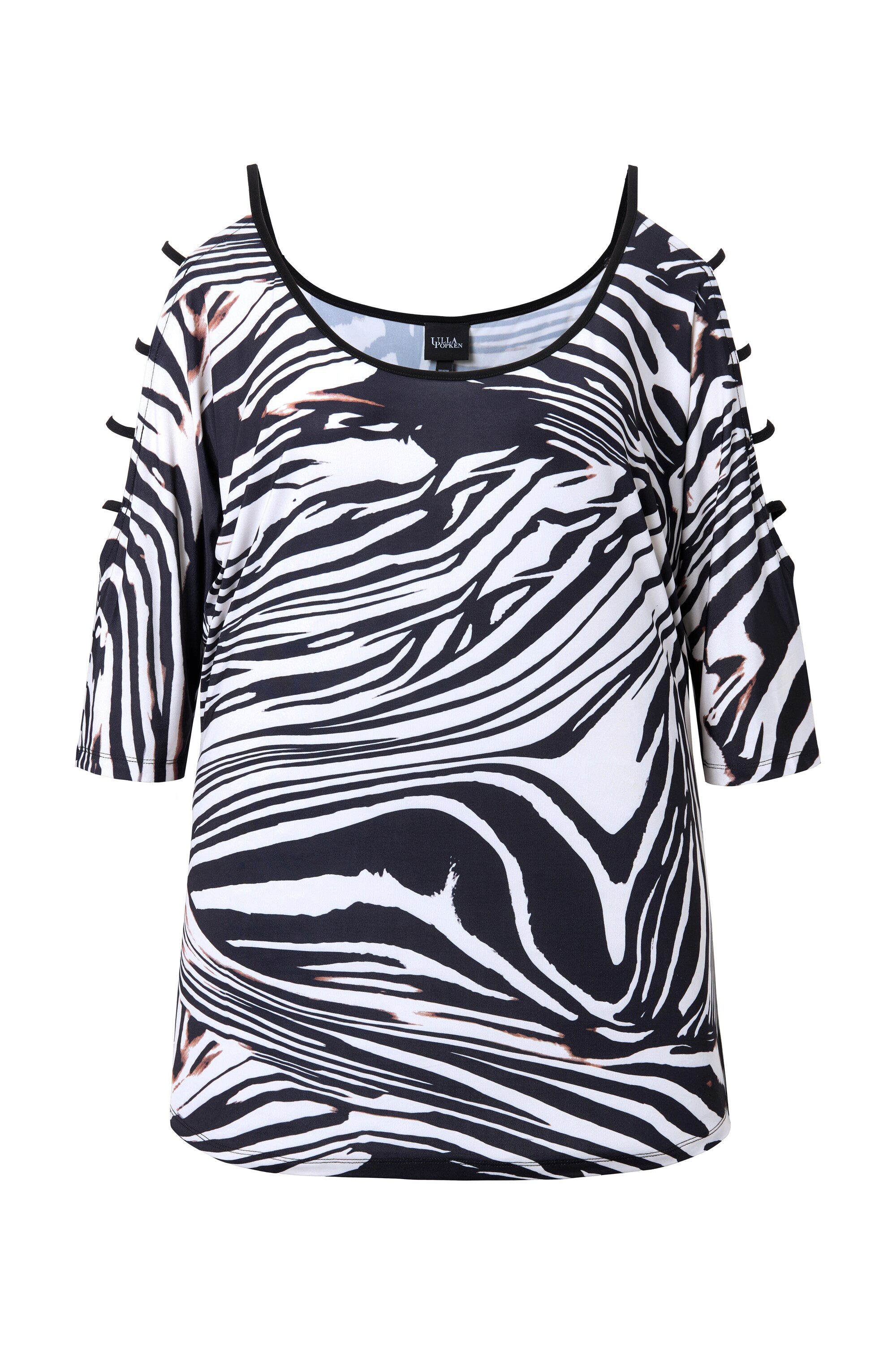 T-Shirt T-Shirt Zebramuster Cut-Outs Rundhals 3/4-Arm