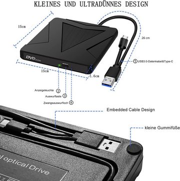 GelldG Externes DVD CD Laufwerk USB 3.0 & Type-C CD DVD +/- RW Brenner DVD-Player