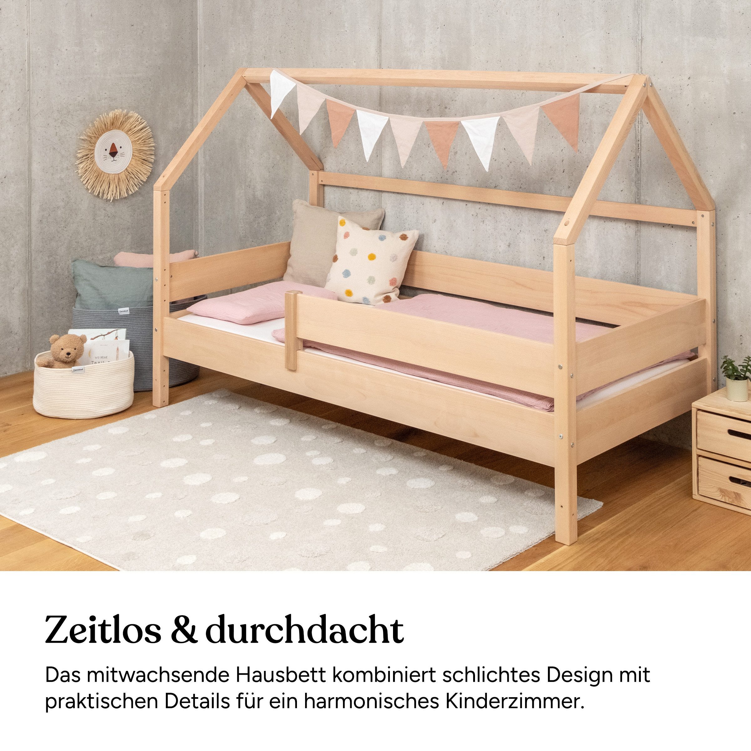 Ehrenkind Bett Hausbett Nova aus massivem Buchenholz mit Rausfallschutz, Massives Buchenholz