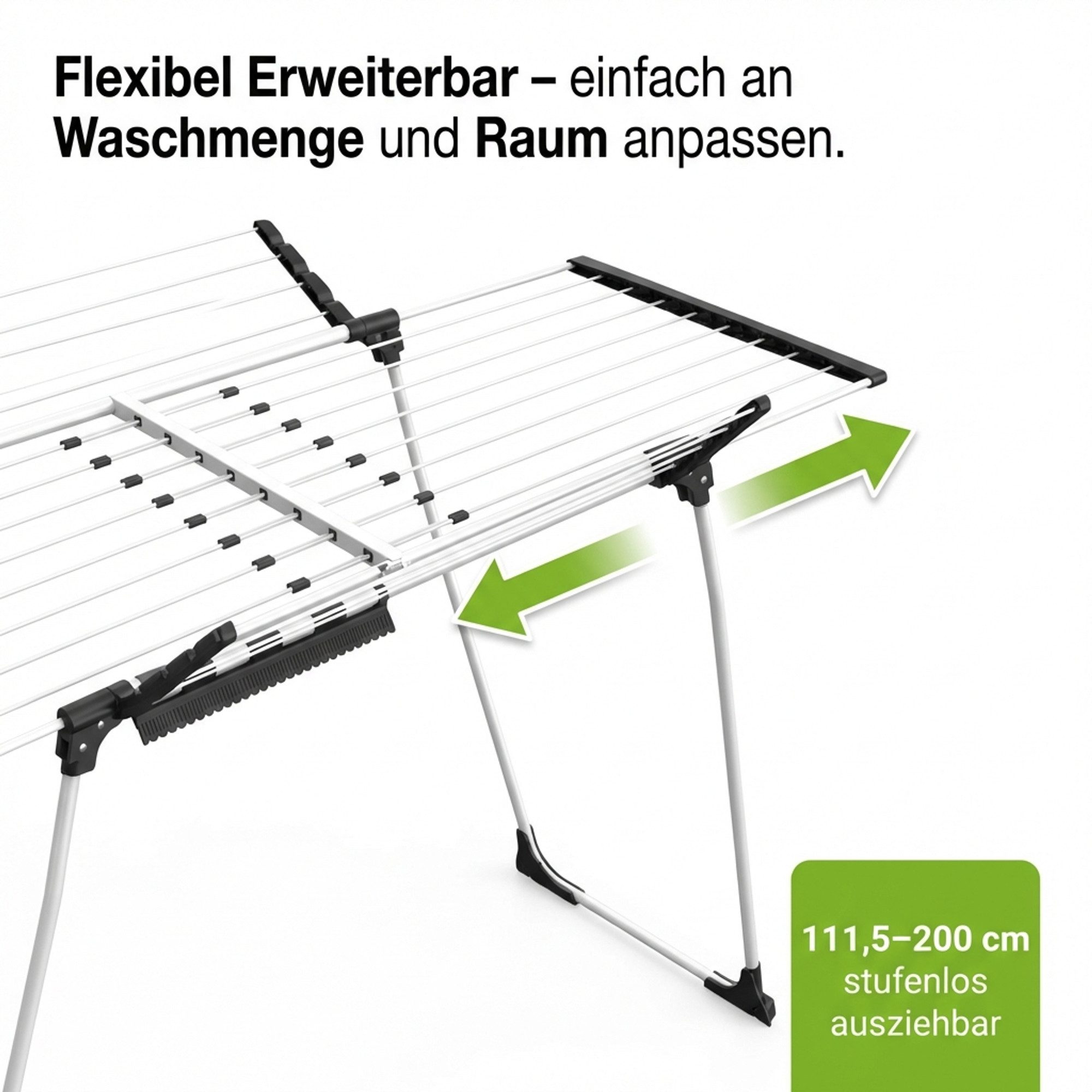 Gardissimo Wäscheständer Extend ausziehbar klappbar mit Rollen Wäschetrockner, 21 m Trockenfläche / ausziehbar / klappbar / mit Rollen – Bild 3 von 5