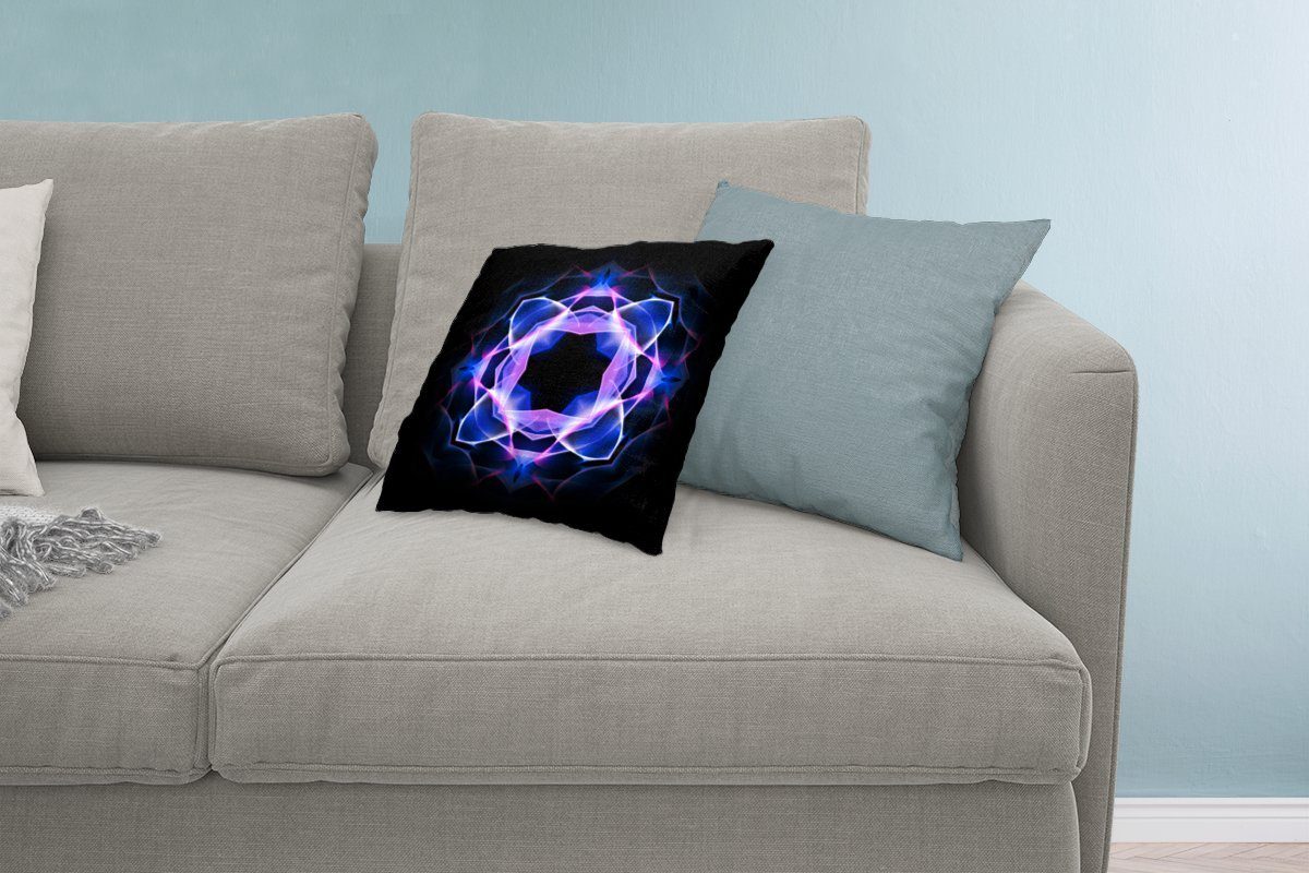 Blaues Deko, Schwarz, Schlafzimmer, Neon-Mandala-Kaleidoskop-Muster Wohzimmer, Dekokissen auf Zierkissen Sofakissen Füllung für mit MuchoWow