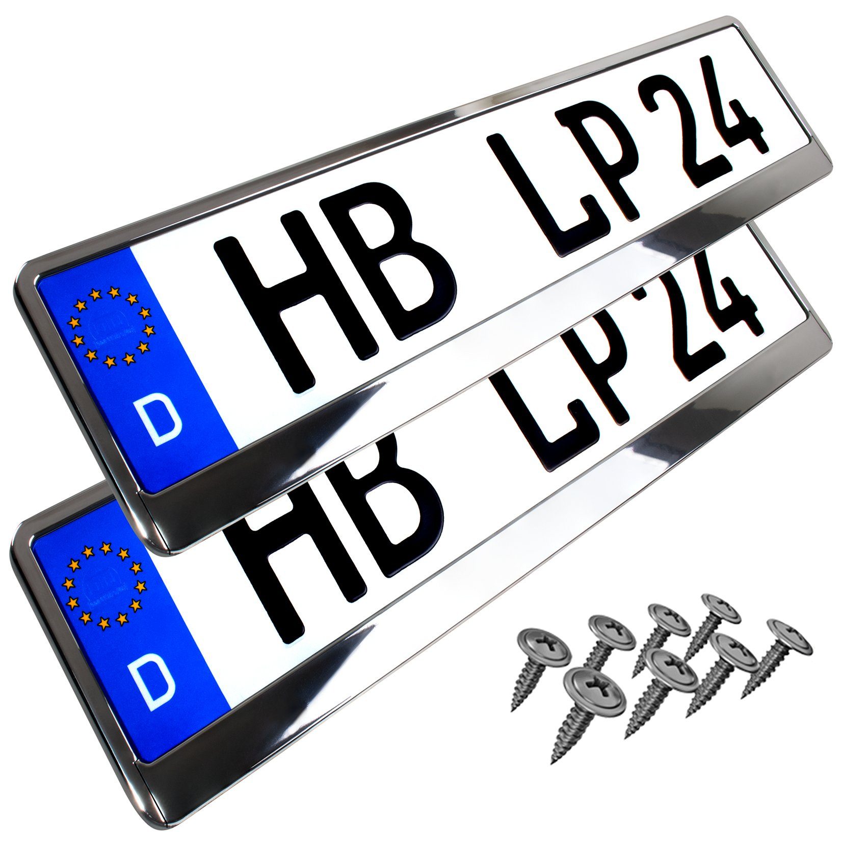 L & P Car Design Kennzeichenhalter für Auto in Chrom-Optik Kennzeichenhalterung Kennzeichen, (2 Stück)