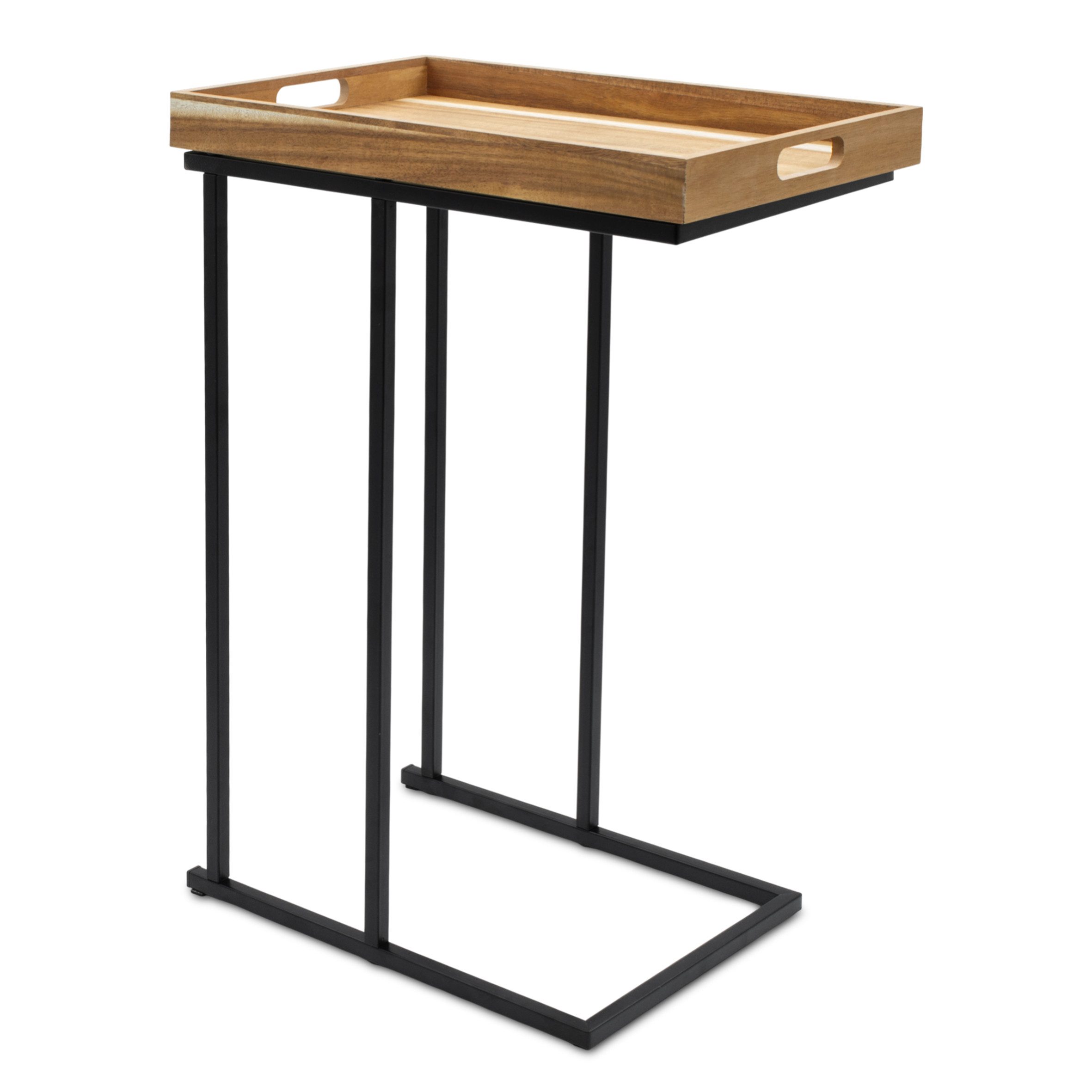 Spetebo Beistelltisch Metall Beistelltisch mit Holz Tablett - 60 x 45 cm (Anzahl, 1-St., Stück), platzsparend
