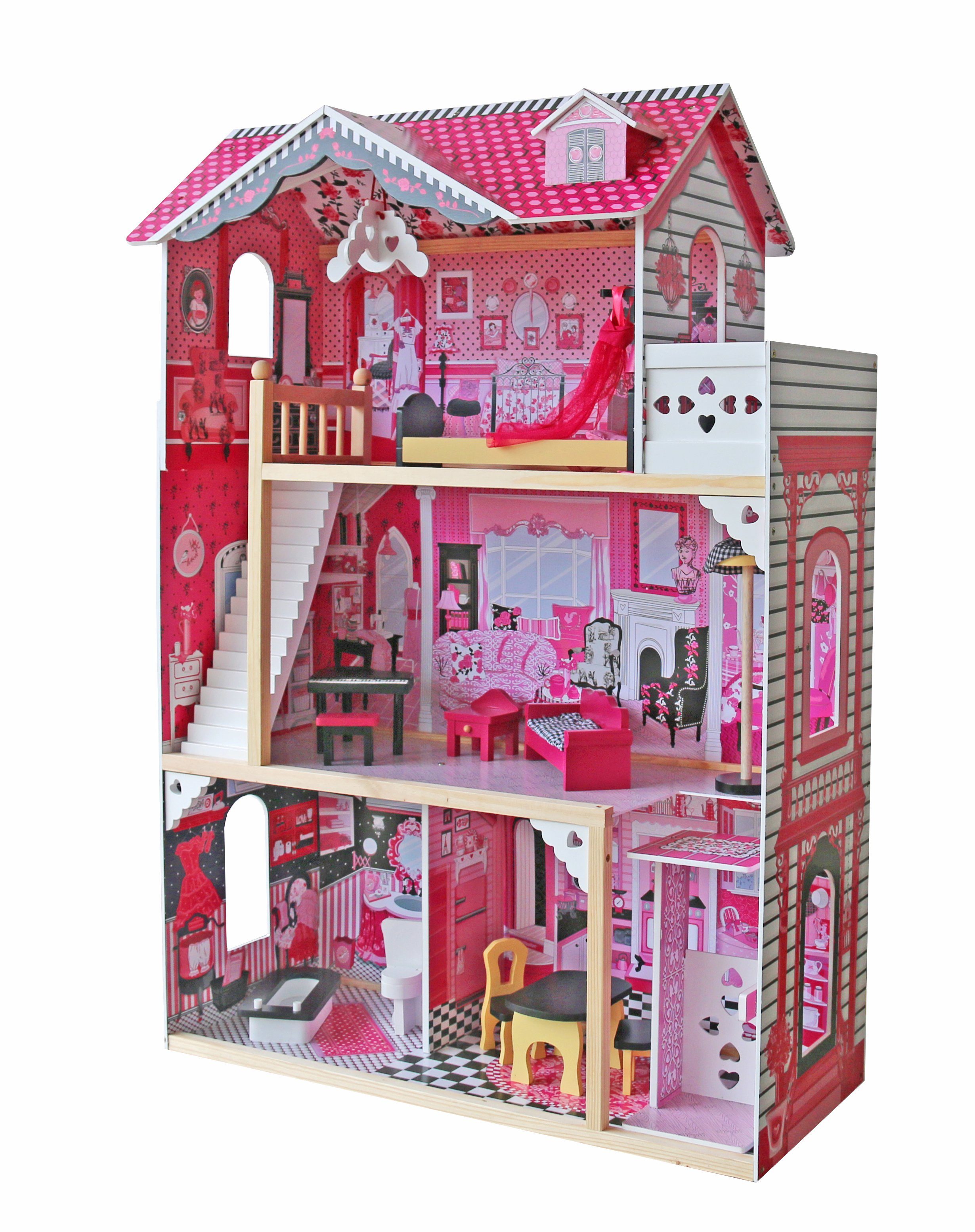 Infantastic Puppenhaus Puppenhaus aus Holz mit LED - 3 Spielebenen,  Möbeln/Zubehör