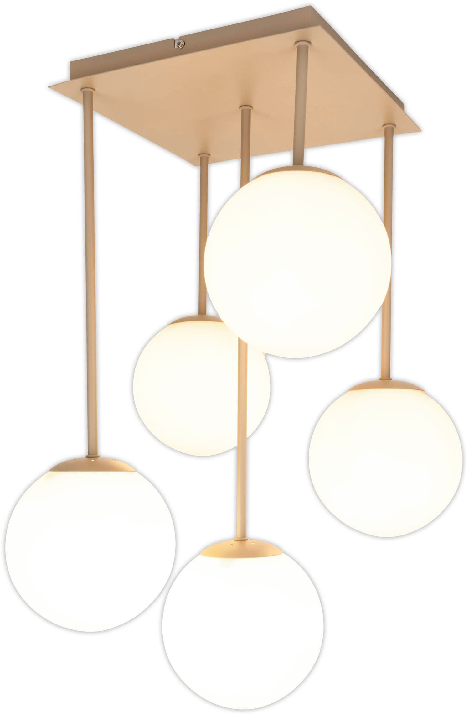 OTTO home Deckenleuchte Nellin, ohne Leuchtmittel, 5 Glaskugeln mit je 1x E14 exkl., quadratisch, beige matt