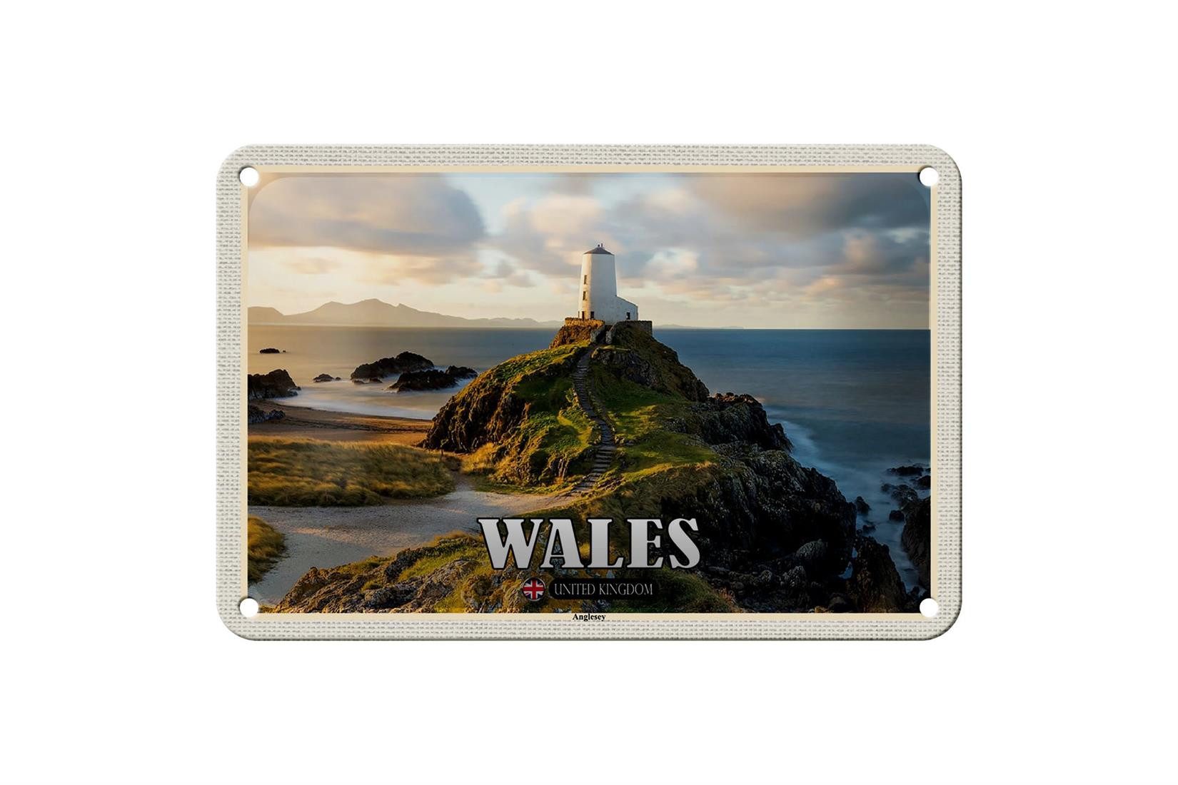 Metallschild Reise 18x12cm Wales United Kingdom Anglesey Insel Meer