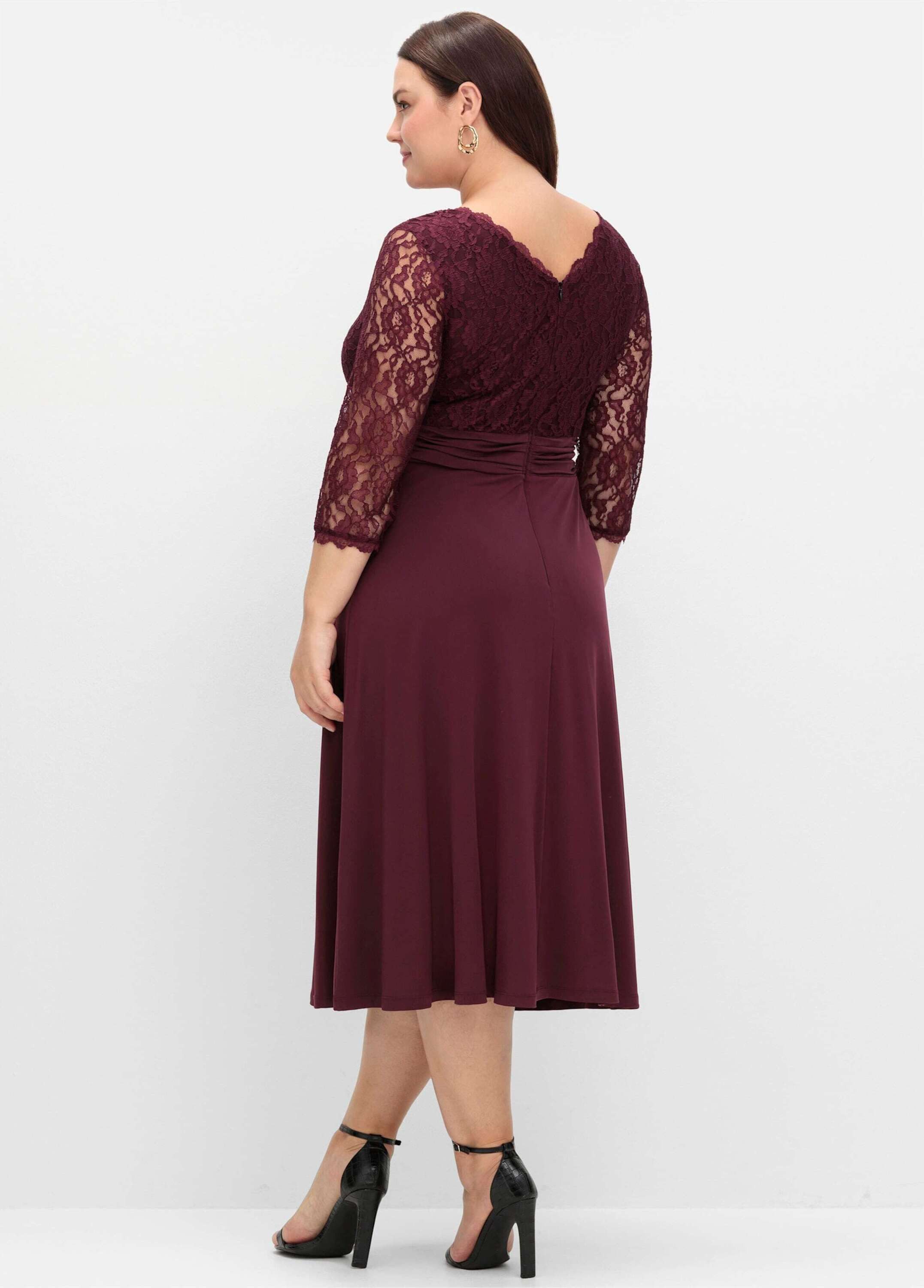 Sheego Etuikleid Abendkleid 3/4-Arm mit Oberteil aus floraler Spitze günstig online kaufen