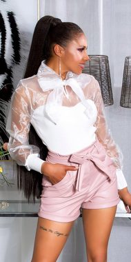 Koucla Lederimitathose sexy Paperbag Leder Look Shorts shorty rosa mit Gürtel