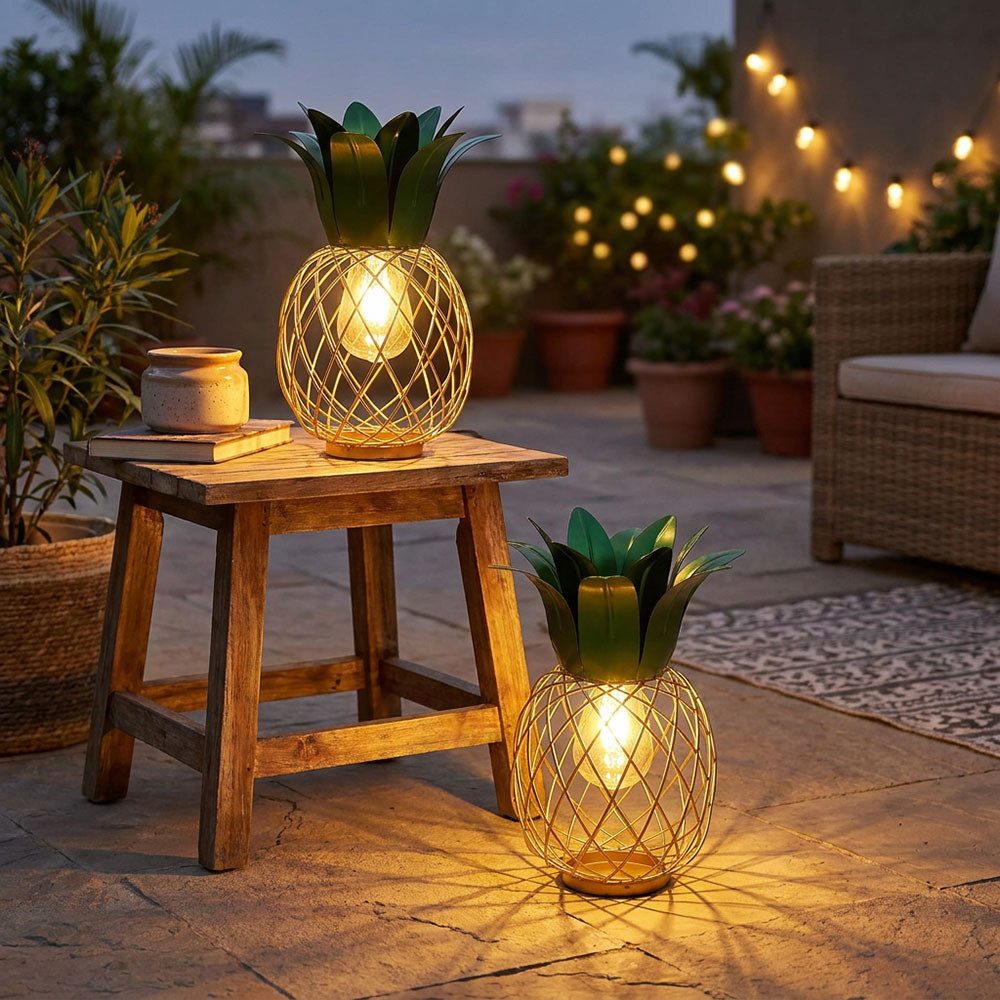 GLOBO LIGHTING LED Solarleuchte, LED-Leuchtmittel fest verbaut, Warmweiß, Solarleuchte LED Außenleuchte Gartendeko Ananas IP44 Wegeleuchte H 28