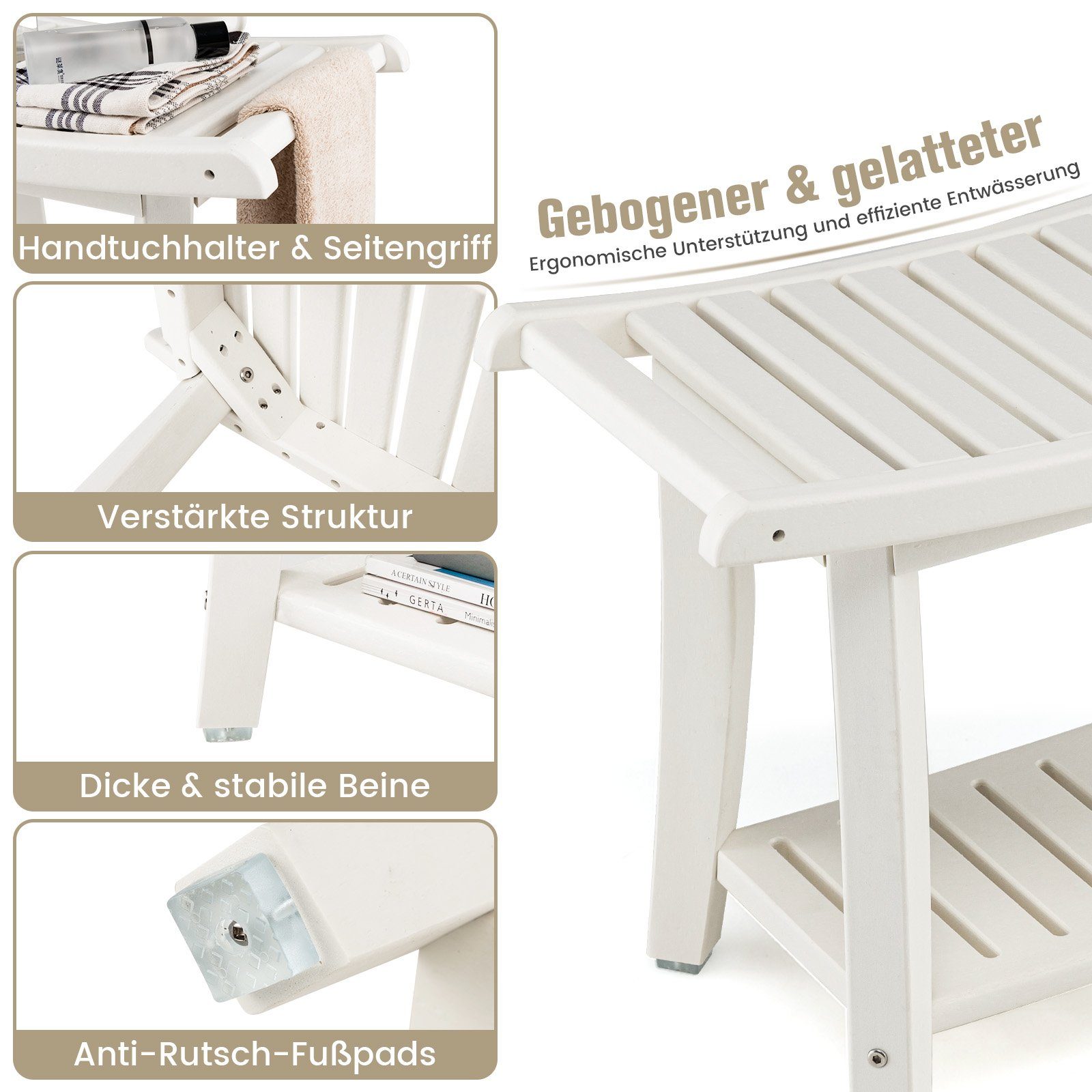 COSTWAY Duschhocker Badehocker, belastbar bis 150 kg, mit Rutschfeste Fuß