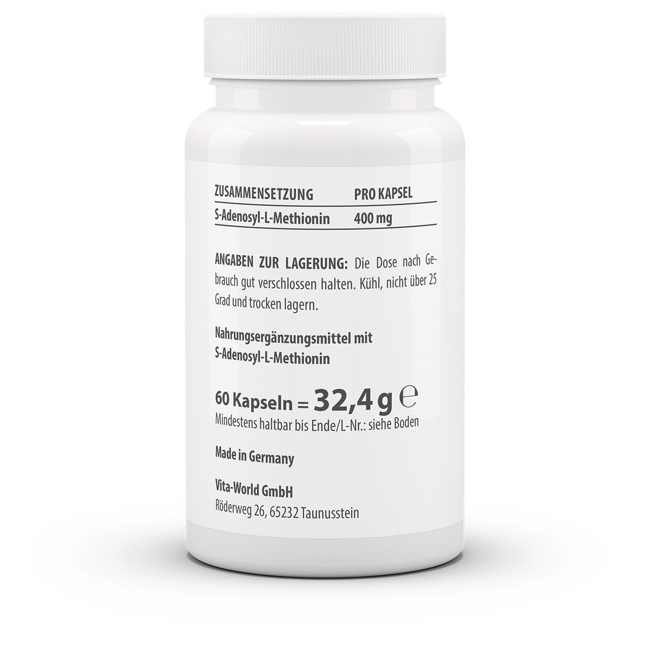 vitaworld SAMe 400 mg - S-Adenosyl-L-Methionin Kapseln, 60 St., 32.4 g