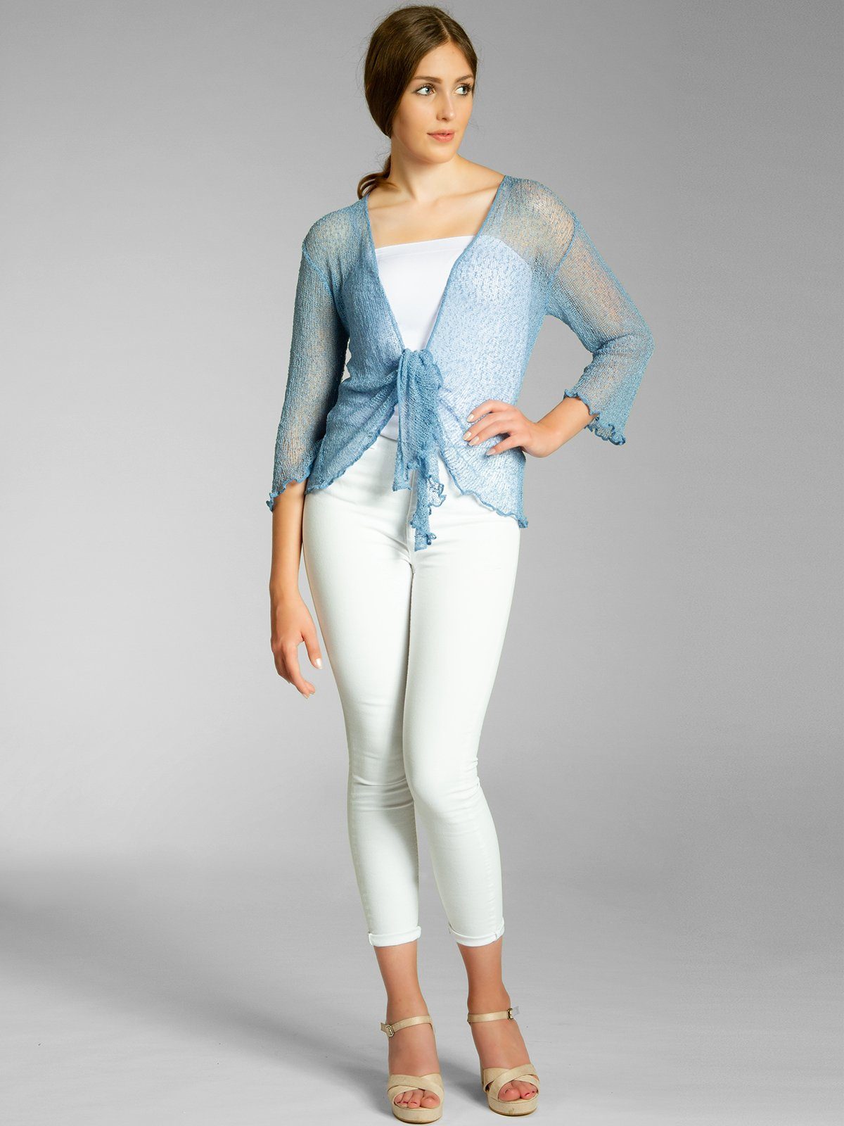 Caspar Strickjacke STJ022 angenehm leichter Damen Sommer Bolero mit 3/4 Arm