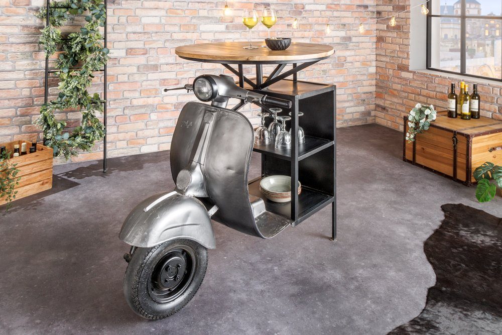 riess-ambiente Bartisch UPCYCLING SCOOTER 120cm natur / silber (Einzelartikel, 1-St), Wohnzimmer · Handmade · Massivholz · Metall · rund · Retro Design