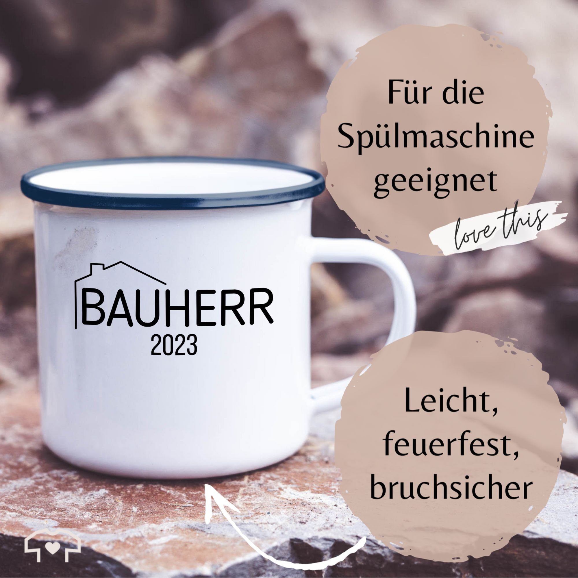 Weiß Stahlblech, Shirtracer Blau 3 Hobby Kaffeetasse 2023, Tasse Bauherr Geschenk