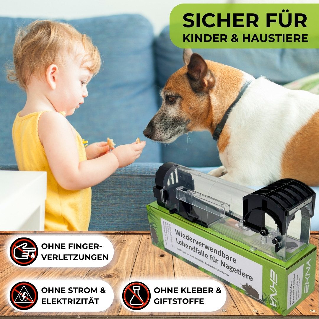 EKNA Lebendfalle Mäusefalle lebend - wiederverwendbare Mäuse Falle, Ökologische Nagetierbekämpfung