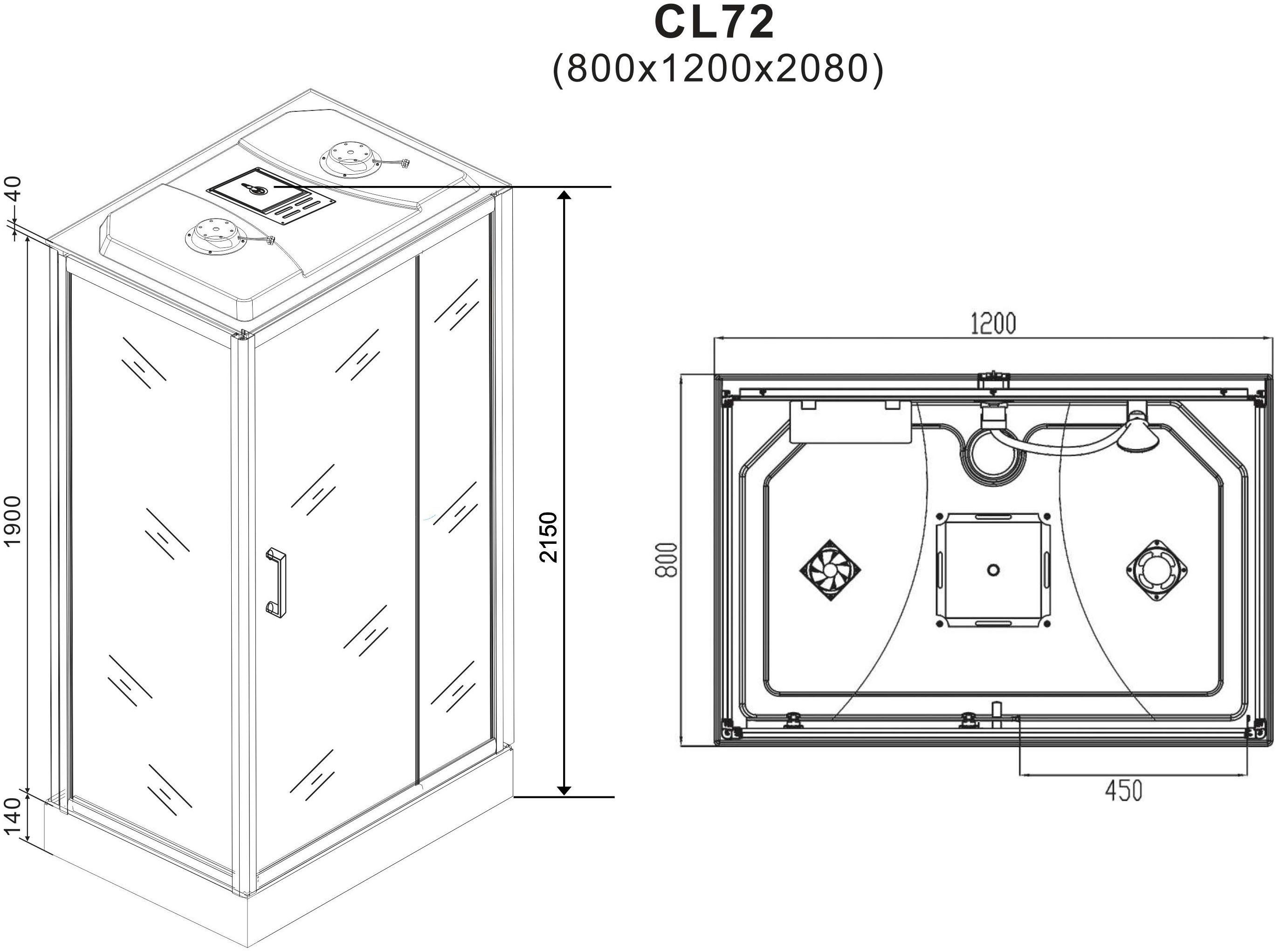 Sanotechnik Trend 3 complete shower unit, WxD: 120x80 cm, safety glass, 1-piece, with lighting