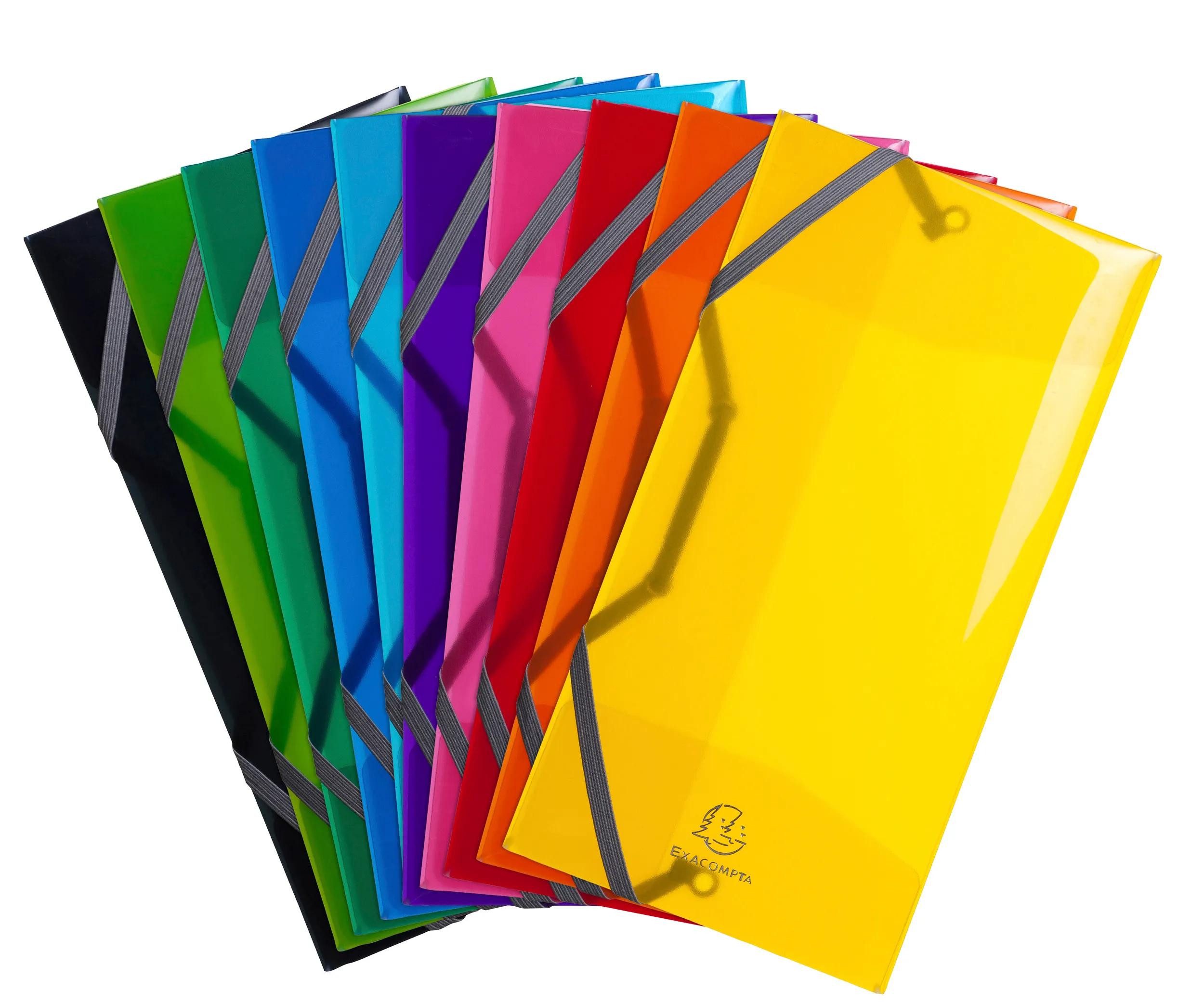 Organisationsmappe 10x Sammelmappe PP 500µ + 3 Klappen Gummizug 235x12cm sortiert 55770E