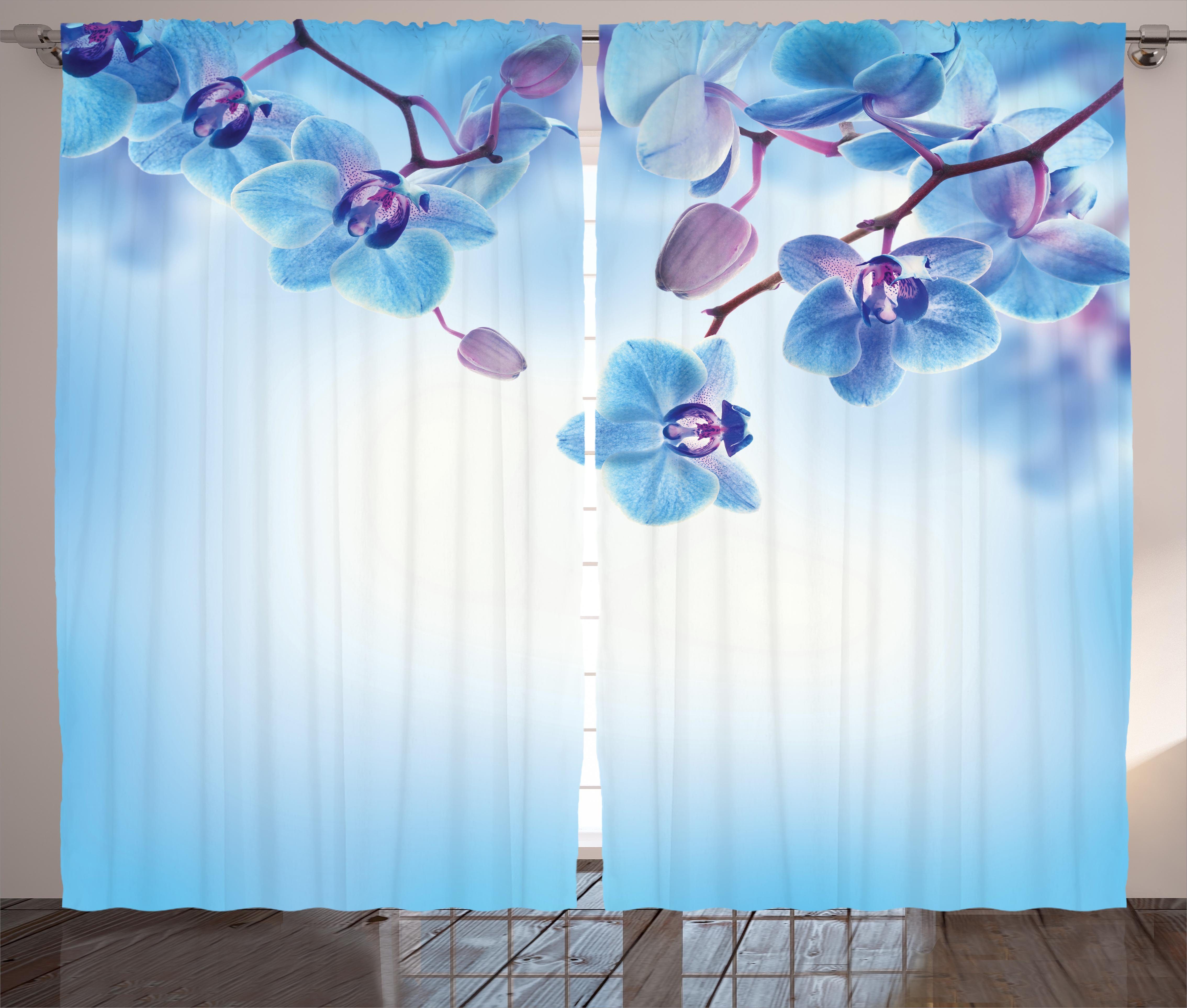 mit Haken, Schlafzimmer Vorhang Kräuselband Blume Orchideen und Schlaufen Abakuhaus, Natur Gardine