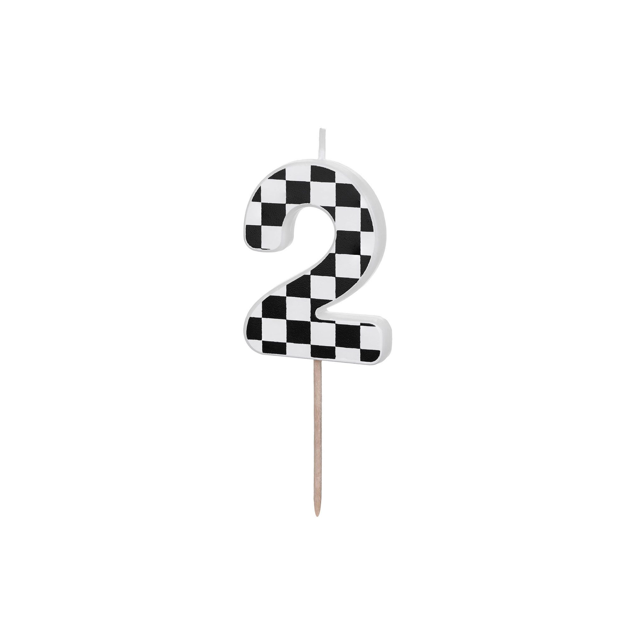 partydeco Geburtstagskerze, Geburtstagskerze Zahl 2 mit Karomuster 5,5cm Schwarz / Weiß