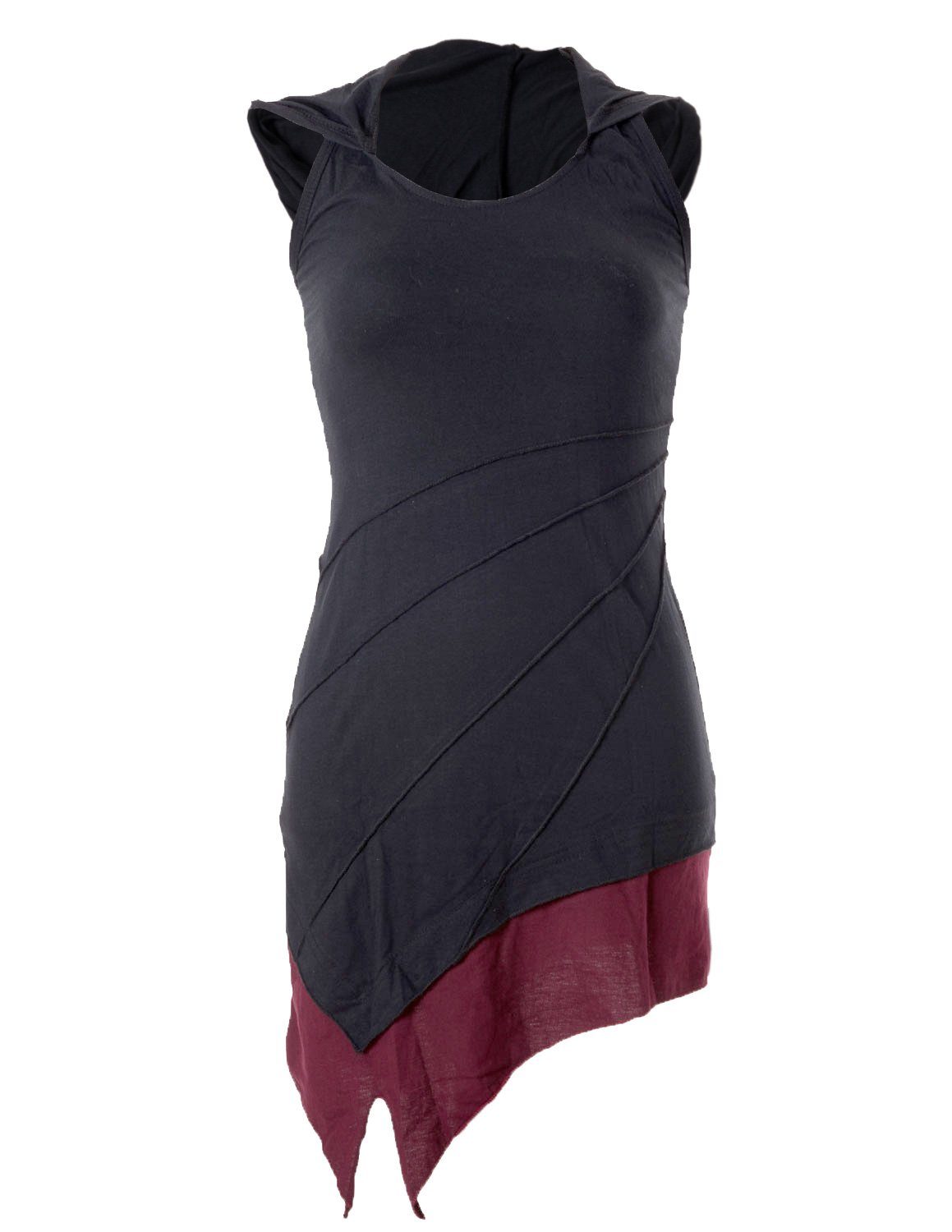 Vishes Neckholderkleid Mini Kleid Neckholder zweifarbig Zipfelkleid Hippie, Goa, Boho Elfen Style schwarz-rot